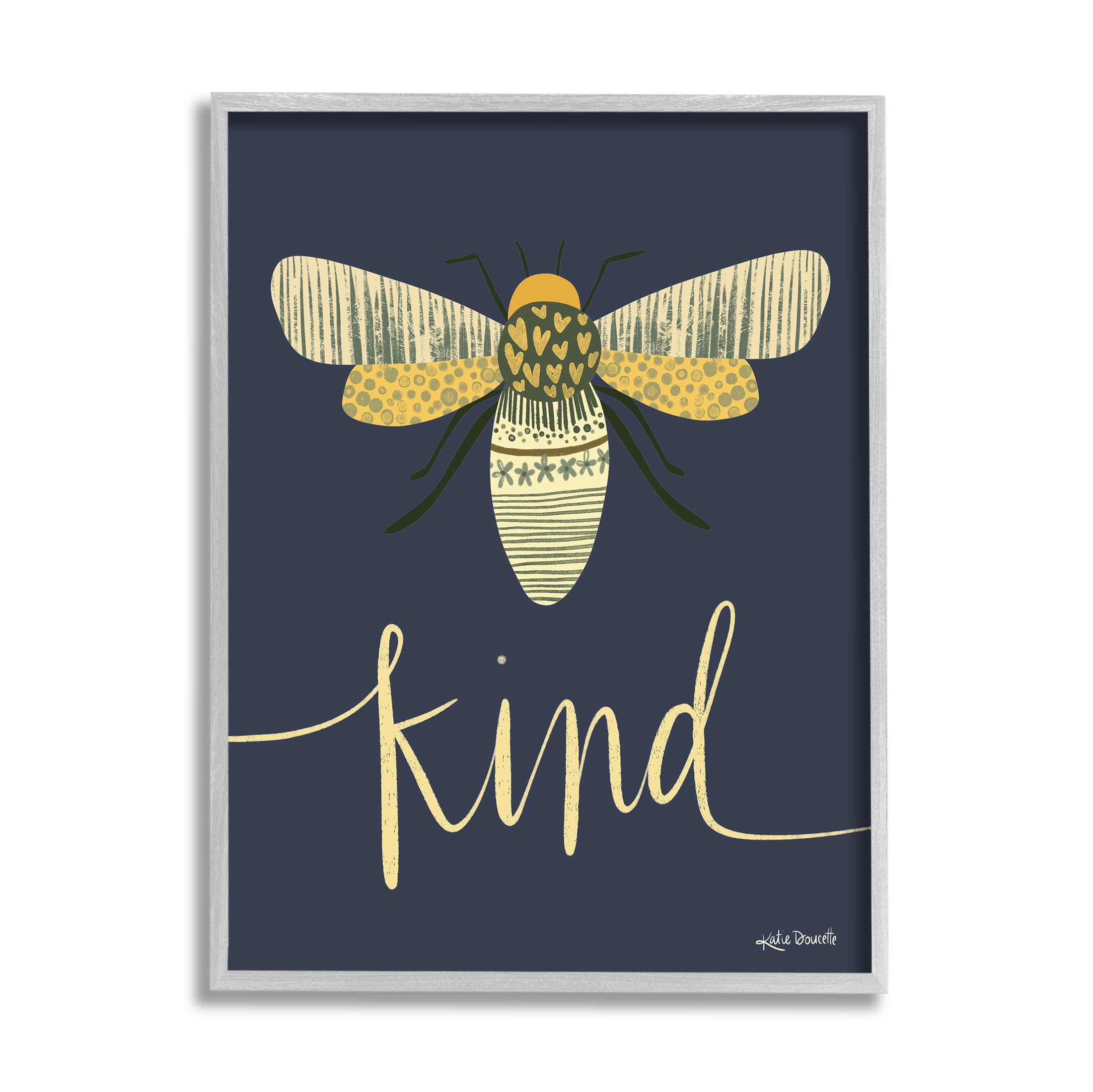 Stupell Industries Patterned Insect Bug Kind Calligraphy Graphic Art Gray Framed Art Print Wall Art, Design by Katie Doucette
