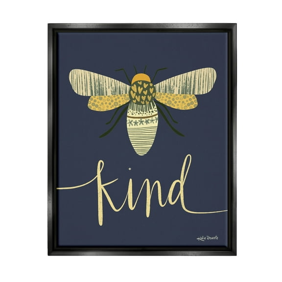 Stupell Industries Patterned Insect Bug Kind Calligraphy Graphic Art Jet Black Floating Framed Canvas Print Wall Art, Design by Katie Doucette