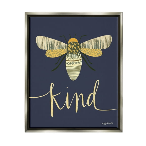 Stupell Industries Patterned Insect Bug Kind Calligraphy Graphic Art Luster Gray Floating Framed Canvas Print Wall Art, Design by Katie Doucette
