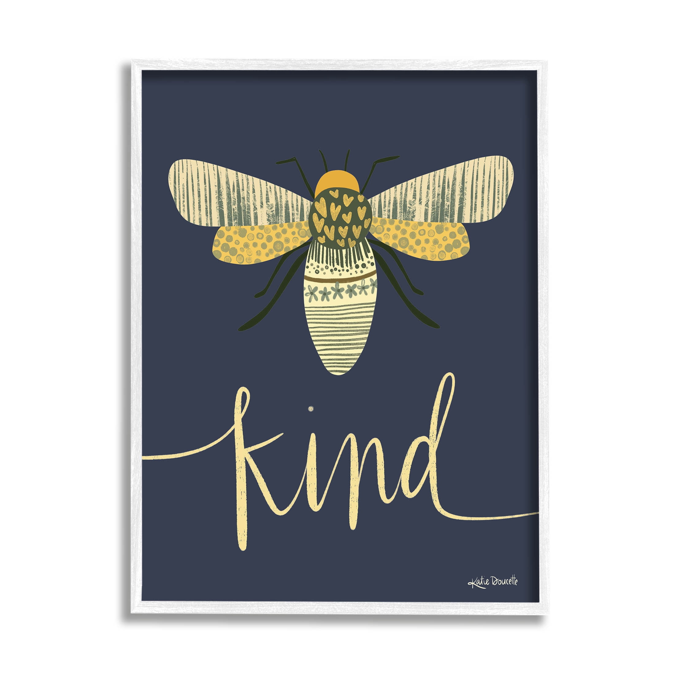 Stupell Industries Patterned Insect Bug Kind Calligraphy Graphic Art White Framed Art Print Wall Art, Design by Katie Doucette