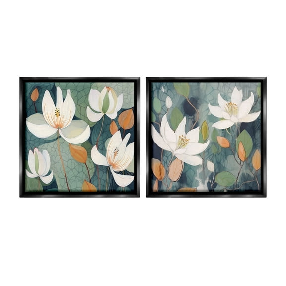 Stupell Industries Patterned Iris Blooms Botanical & Floral Painting Black Floater Framed Canvas Art Print Wall Art, 18 x 18, Set of 2