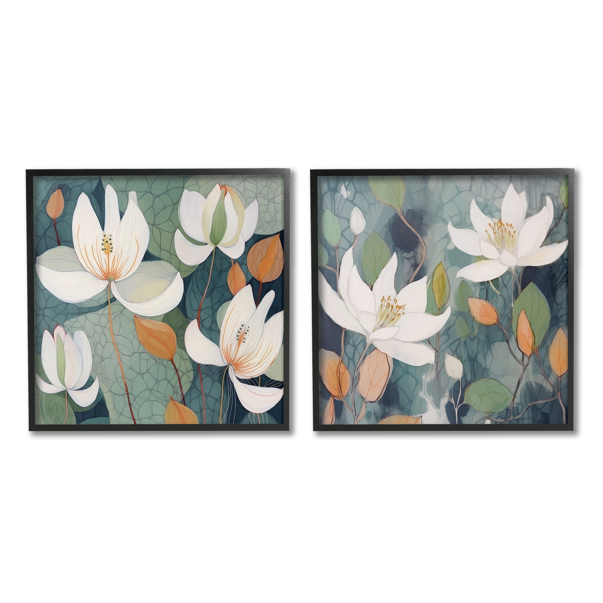 Stupell Industries Patterned Iris Blooms Botanical & Floral Painting Black Framed Art Print Wall Art, 24 x 24, Set of 2
