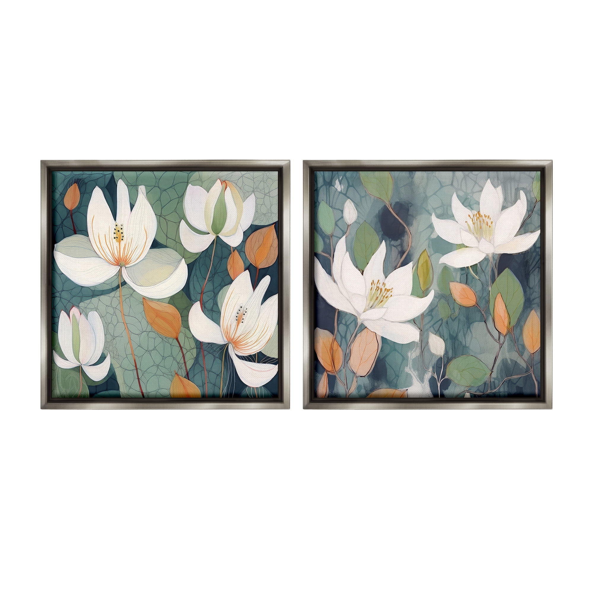 Stupell Industries Patterned Iris Blooms Botanical & Floral Painting Gray Floater Framed Canvas Art Print Wall Art, 25 x 25, Set of 2