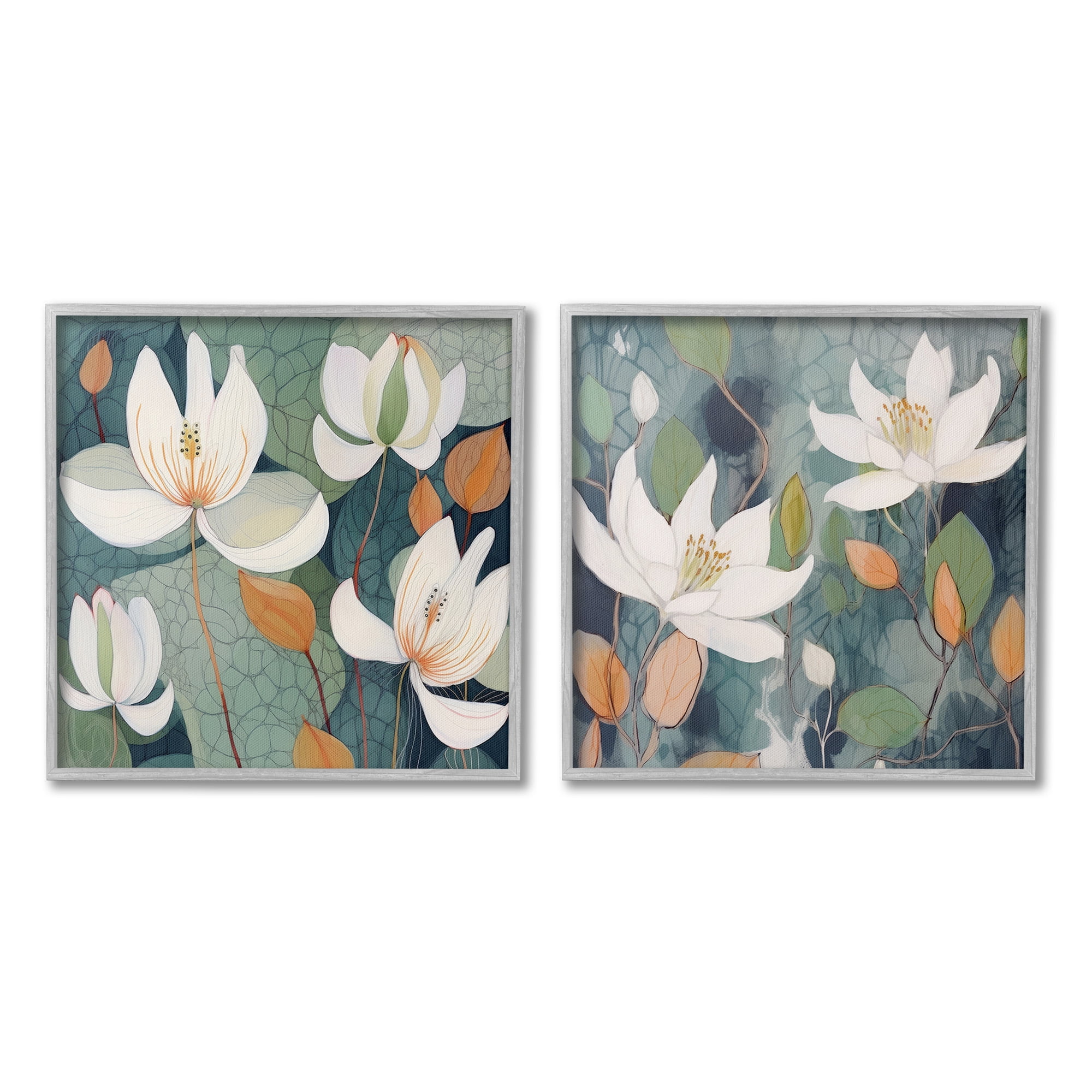 Stupell Industries Patterned Iris Blooms Botanical & Floral Painting Gray Framed Art Print Wall Art, 24 x 24, Set of 2