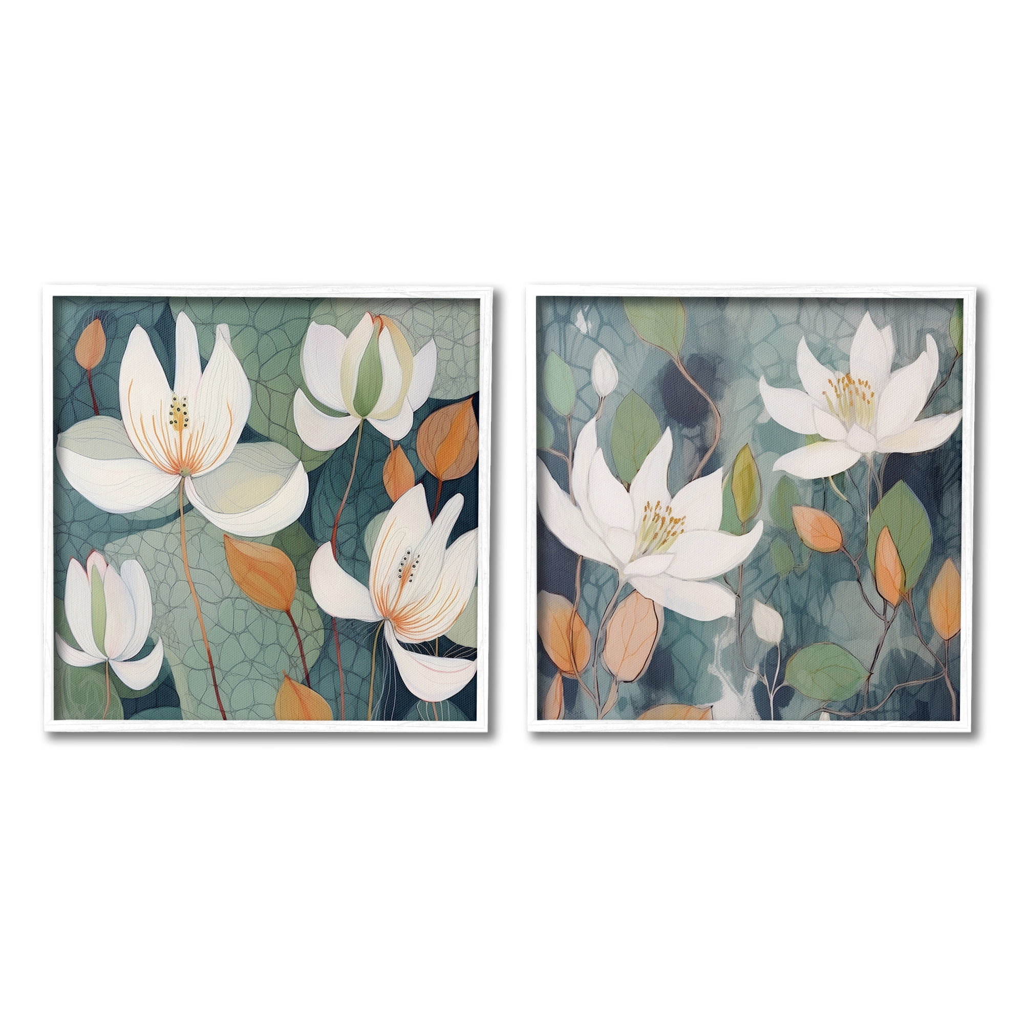 Stupell Industries Patterned Iris Blooms Botanical & Floral Painting White Framed Art Print Wall Art, 17 x 17, Set of 2