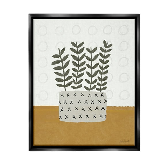 Stupell Industries Patterned Leaf Bouquet Botanical & Floral Painting Black Floater Framed Canvas Art Print Wall Art, 17 x 21