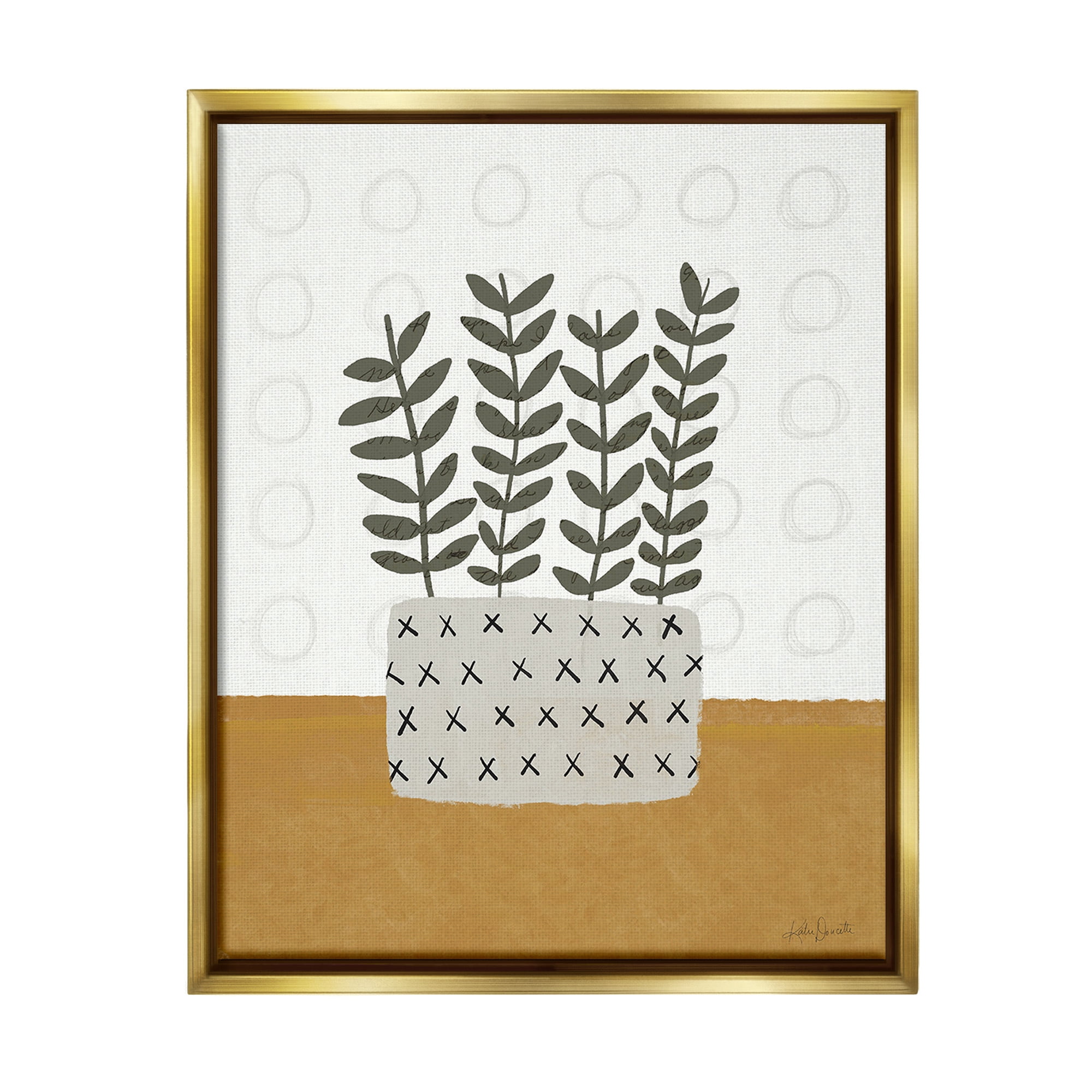 Stupell Industries Patterned Leaf Bouquet Botanical & Floral Painting Gold Floater Framed Canvas Art Print Wall Art, 17 x 21