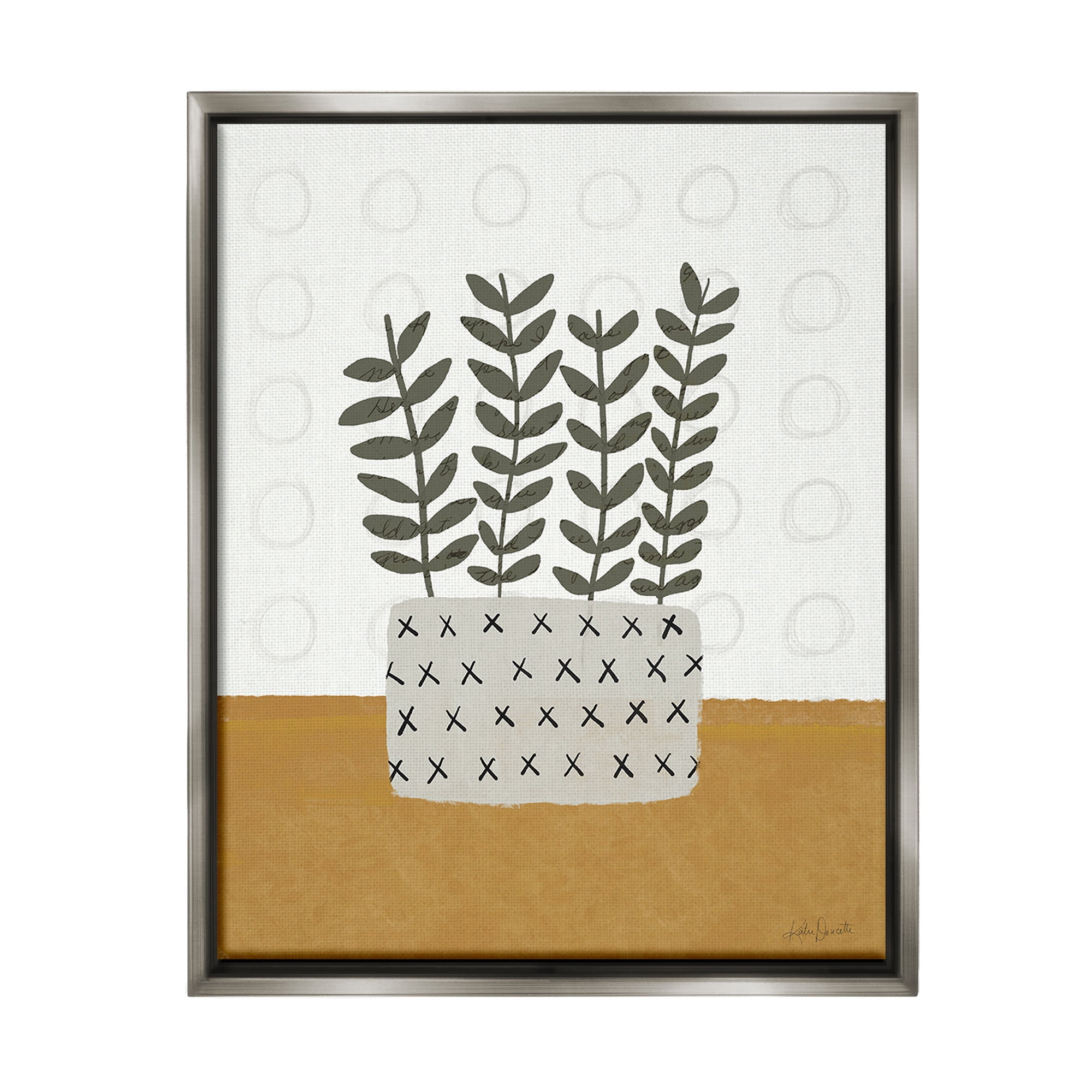 Stupell Industries Patterned Leaf Bouquet Botanical & Floral Painting Gray Floater Framed Canvas Art Print Wall Art, 25 x 31