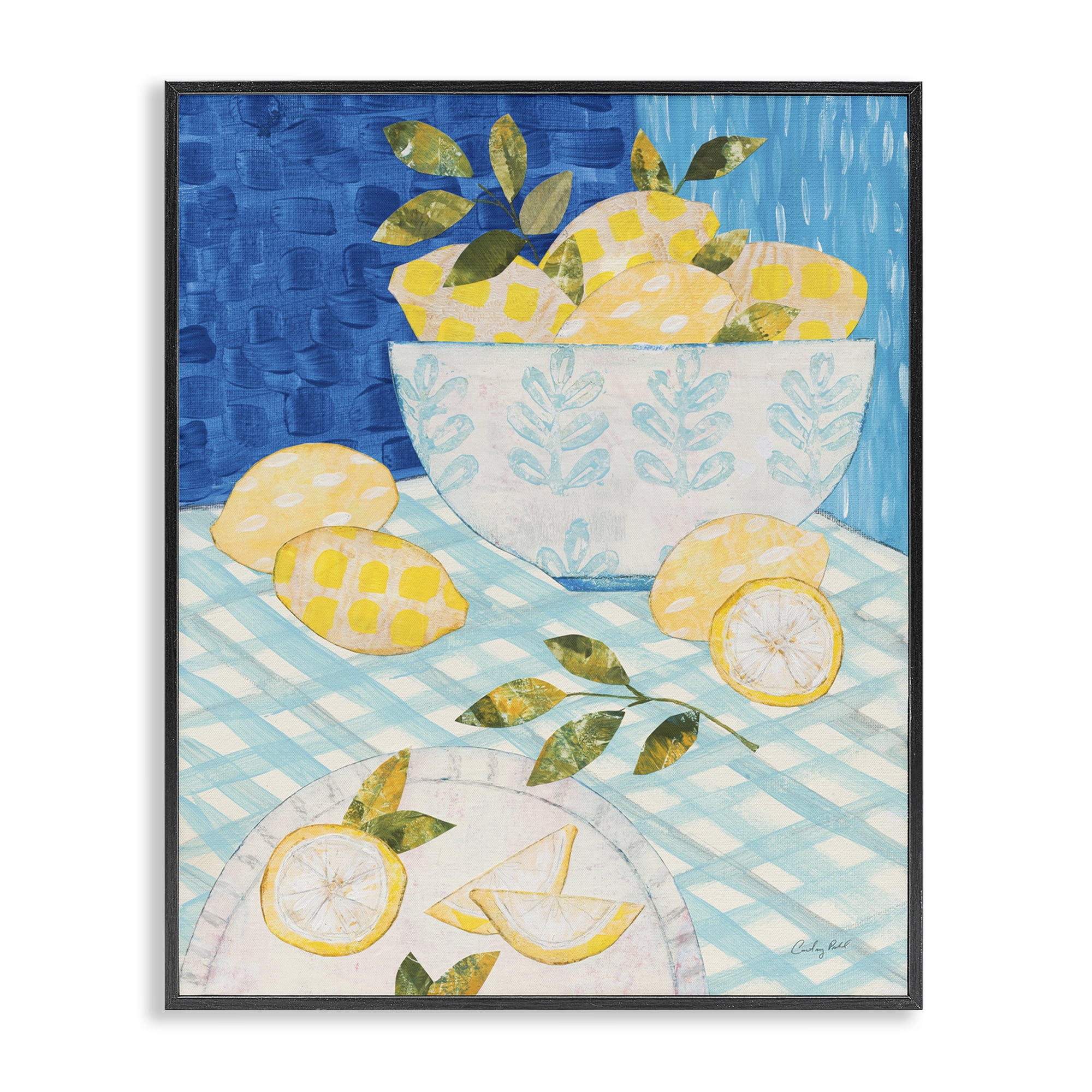 Stupell Industries Patterned Lemons Tablescape Food & Beverage Painting Black Framed Art Print Wall Art, 24 x 30