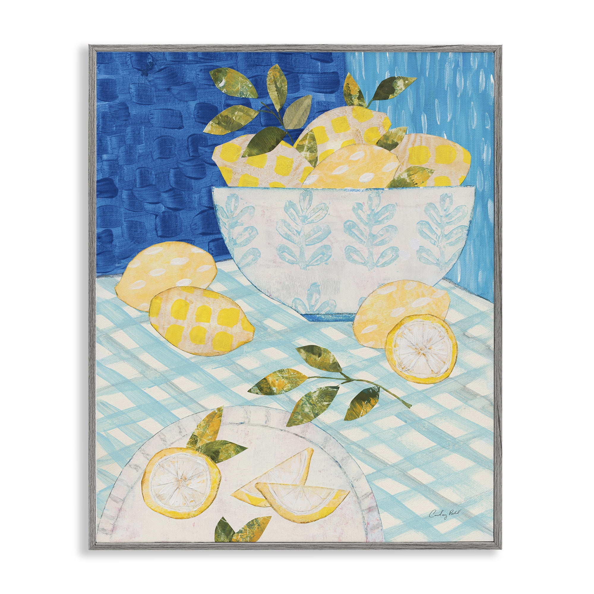 Stupell Industries Patterned Lemons Tablescape Food & Beverage Painting Gray Framed Art Print Wall Art, 24 x 30