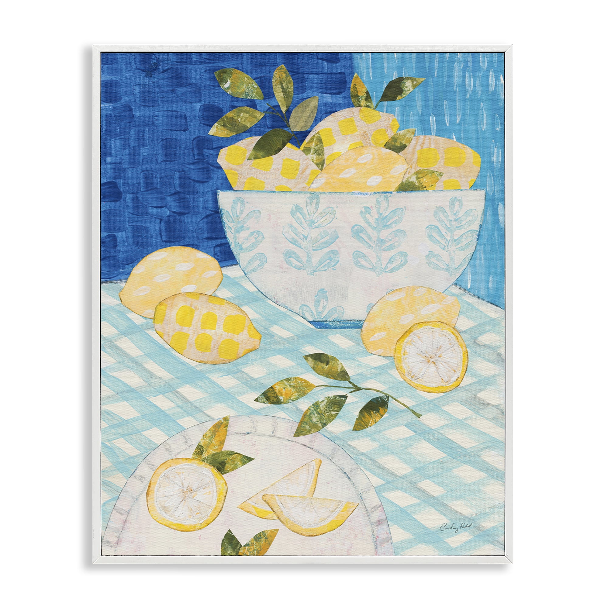Stupell Industries Patterned Lemons Tablescape Food & Beverage Painting White Framed Art Print Wall Art, 24 x 30