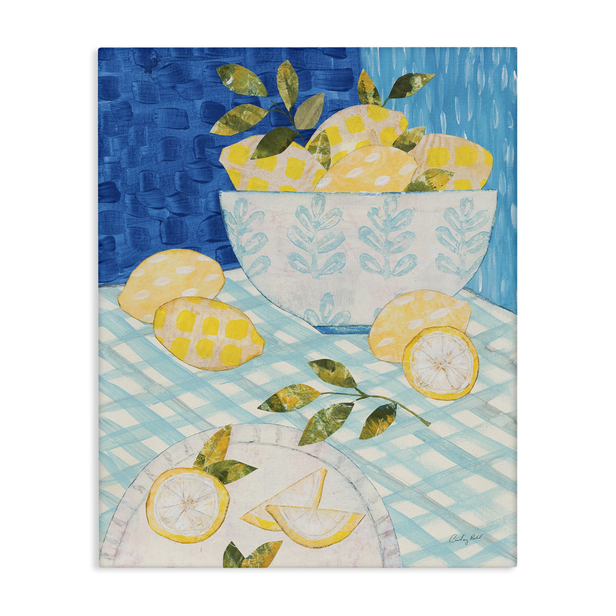 Stupell Industries Patterned Lemons Tablescape Food & Beverage Painting Wrapped Canvas Art Print Wall Art, 30 x 40