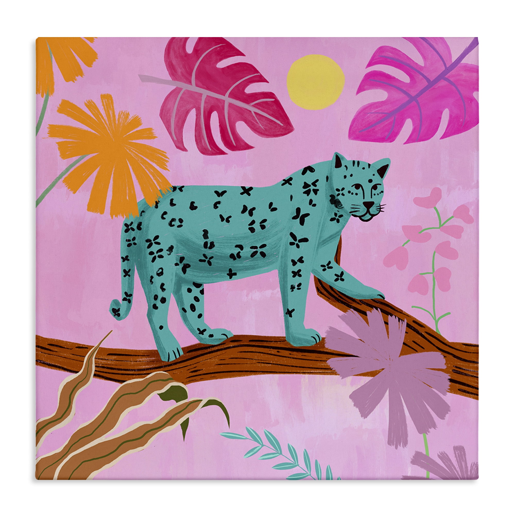 Colorful Leopard on Branch Canvas Wall Art, 17 x 17