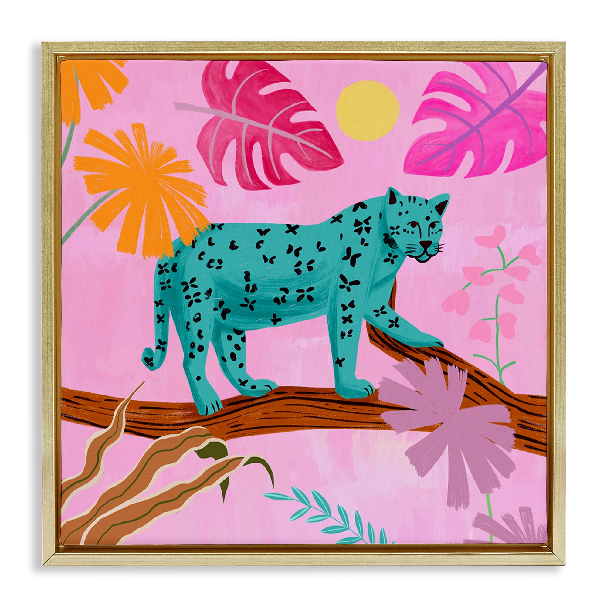Stupell Industries Patterned Leopard on Branch Animals & Insects Painting Gold Floater Framed Canvas Art Print Wall Art, 25 x 25