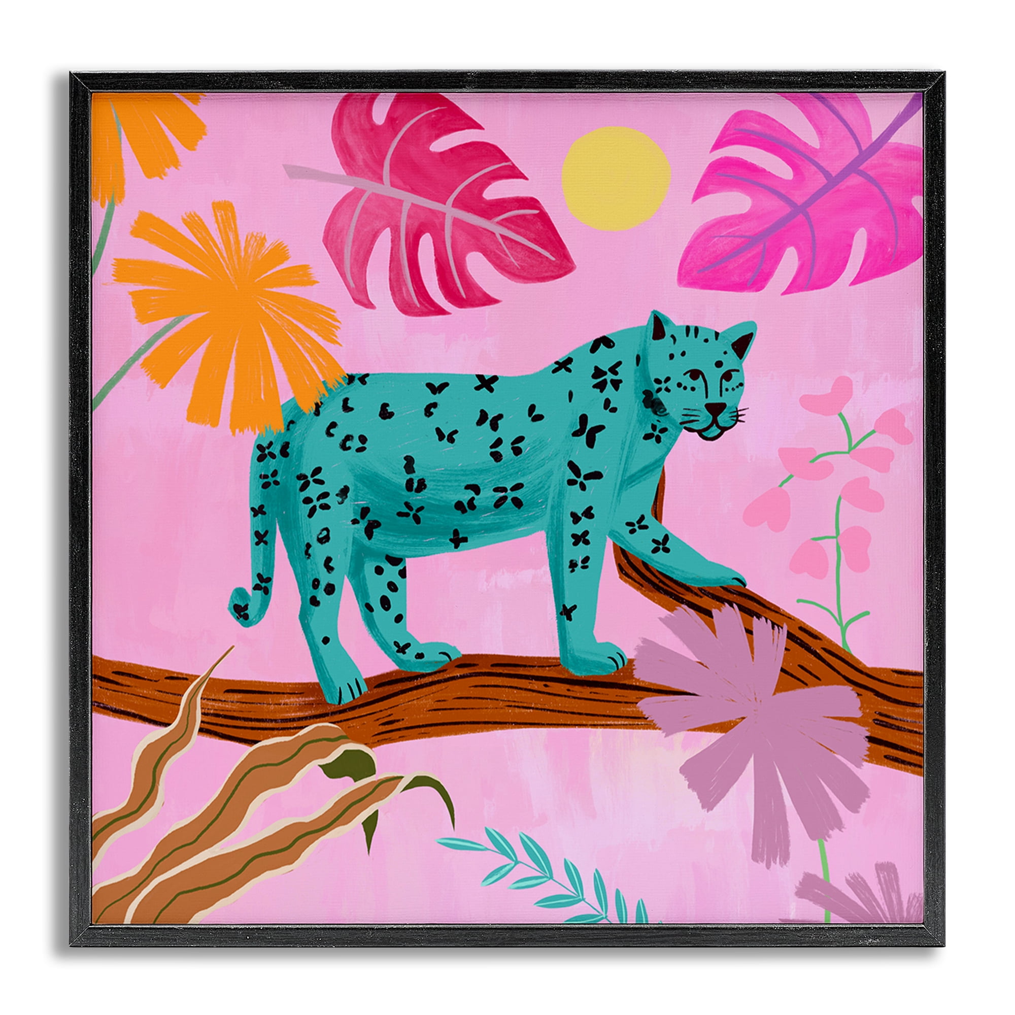 Vibrant Multicolor Leopard Canvas Print with Black Frame, 12 x 12