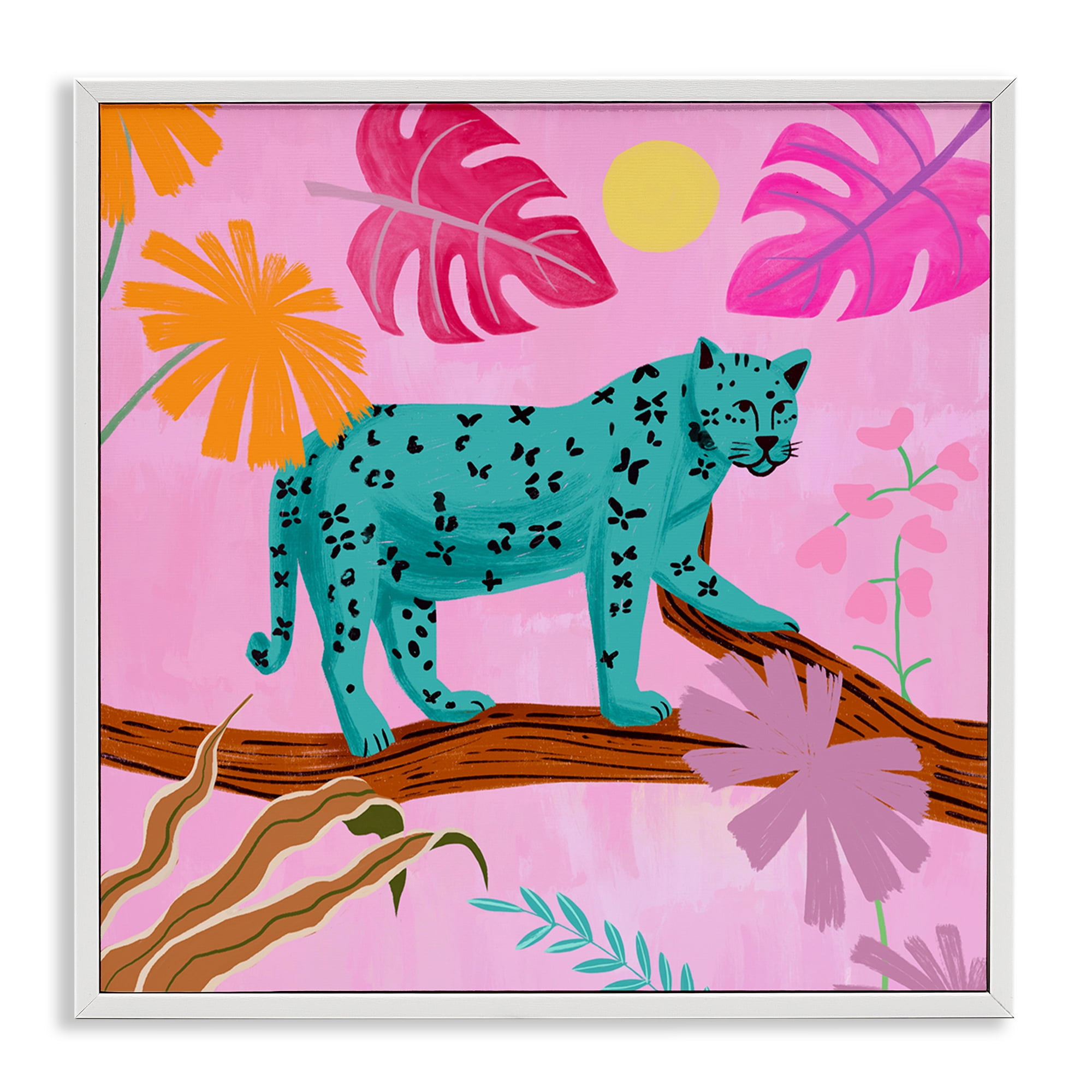 Stupell Industries Patterned Leopard on Branch Animals & Insects Painting White Framed Art Print Wall Art, 12 x 12