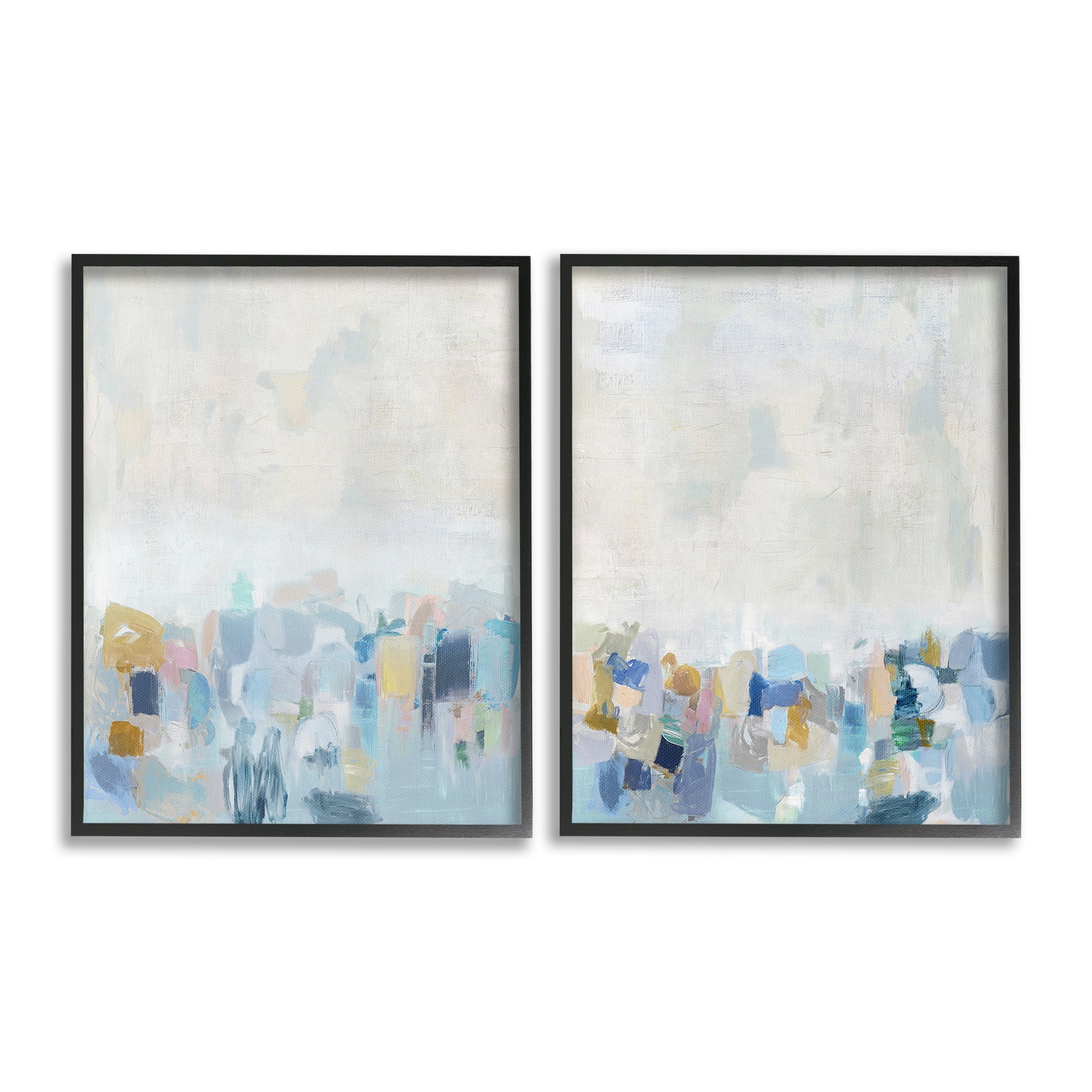 Stupell Industries Patterned Modern Horizon Abstract Painting Black Framed Art Print Wall Art, 24 x 30, Set of 2