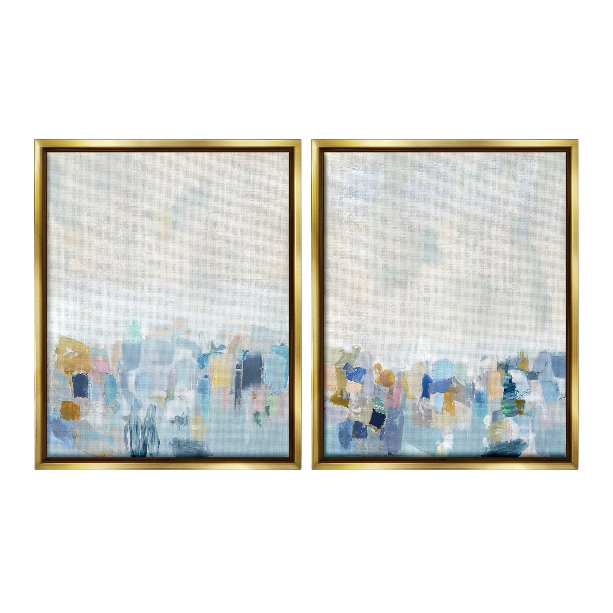 Stupell Industries Patterned Modern Horizon Abstract Painting Gold Floater Framed Canvas Art Print Wall Art, 17 x 21, Set of 2