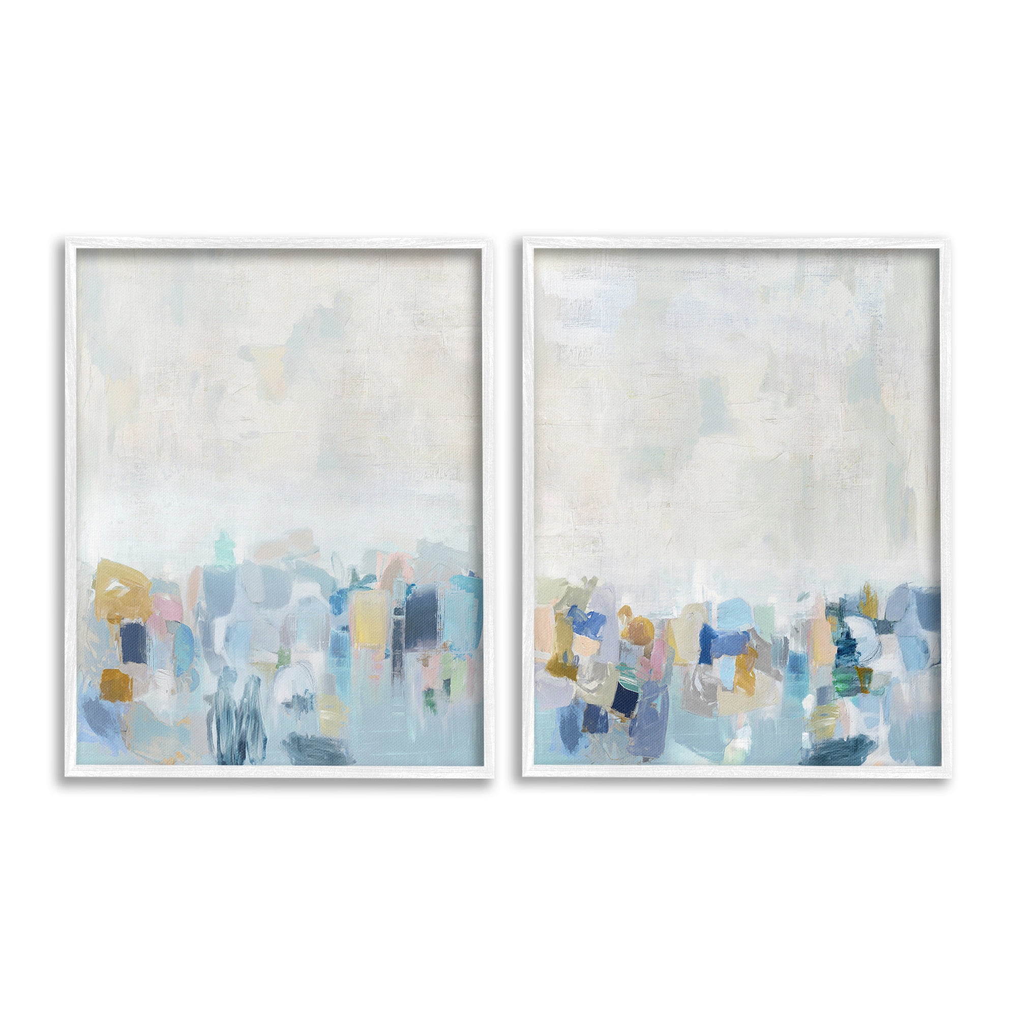 Stupell Industries Patterned Modern Horizon Abstract Painting White Framed Art Print Wall Art, 11 x 14, Set of 2
