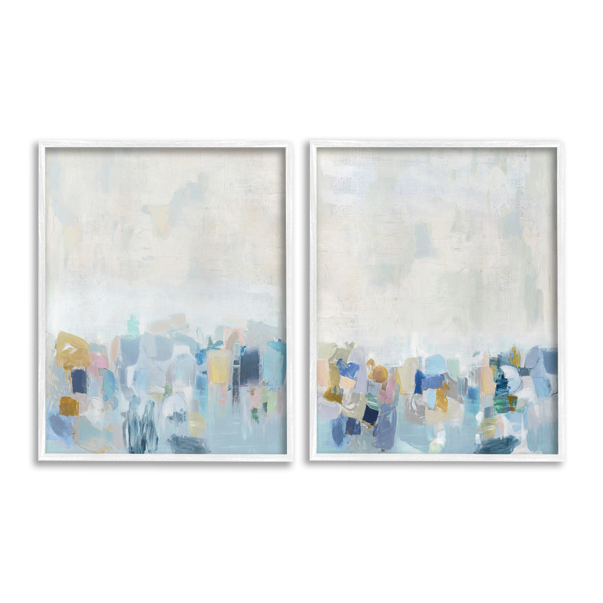 Stupell Industries Patterned Modern Horizon Abstract Painting White Framed Art Print Wall Art, 24 x 30, Set of 2