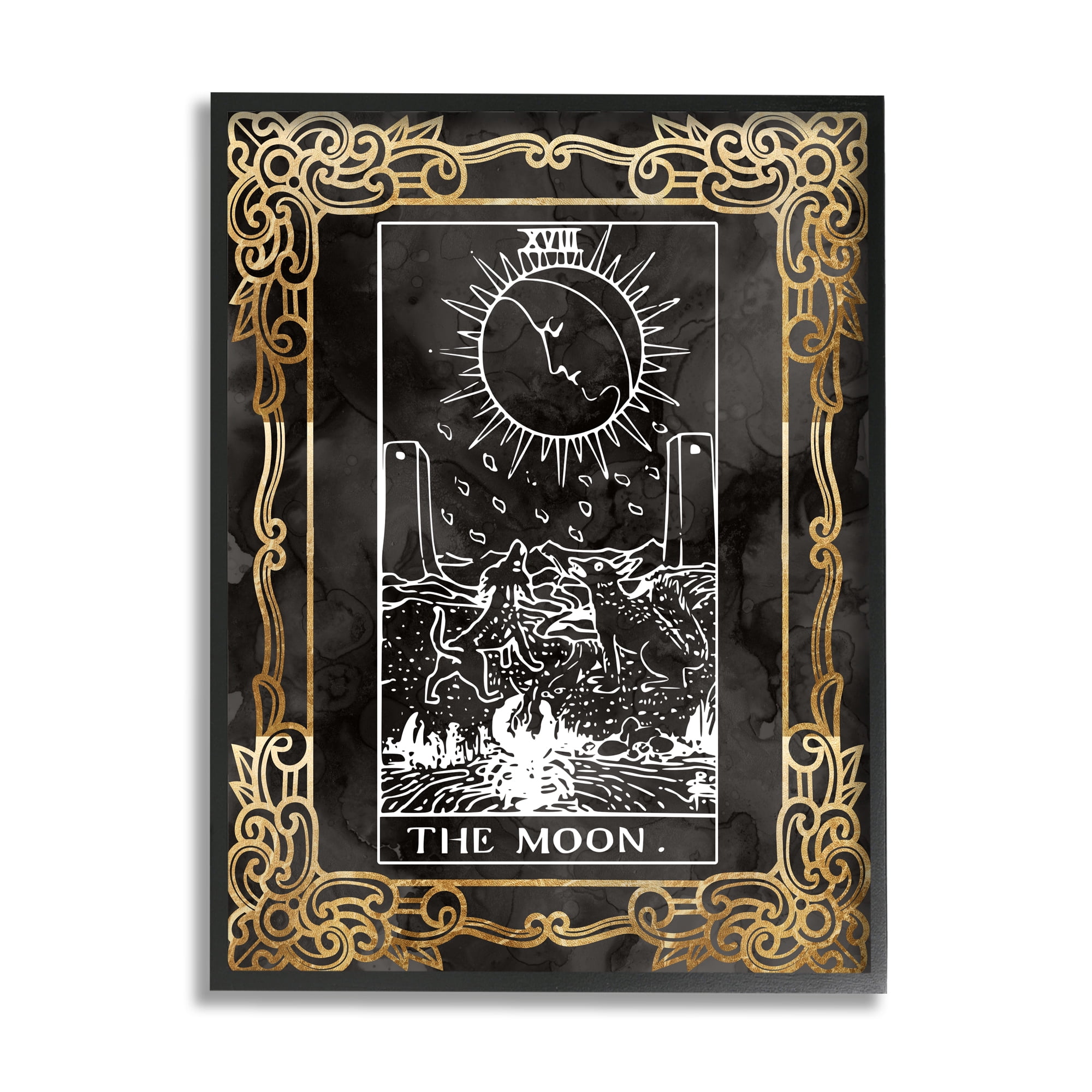Stupell Industries Patterned Moon Tarot Landscape Painting Black Framed Art Print Wall Art, 16 x 20