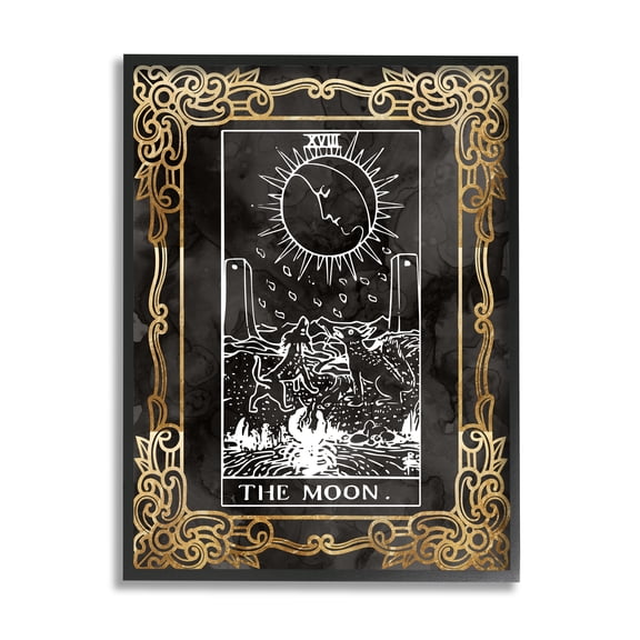 Stupell Industries Patterned Moon Tarot Landscape Painting Black Framed Art Print Wall Art, 24 x 30