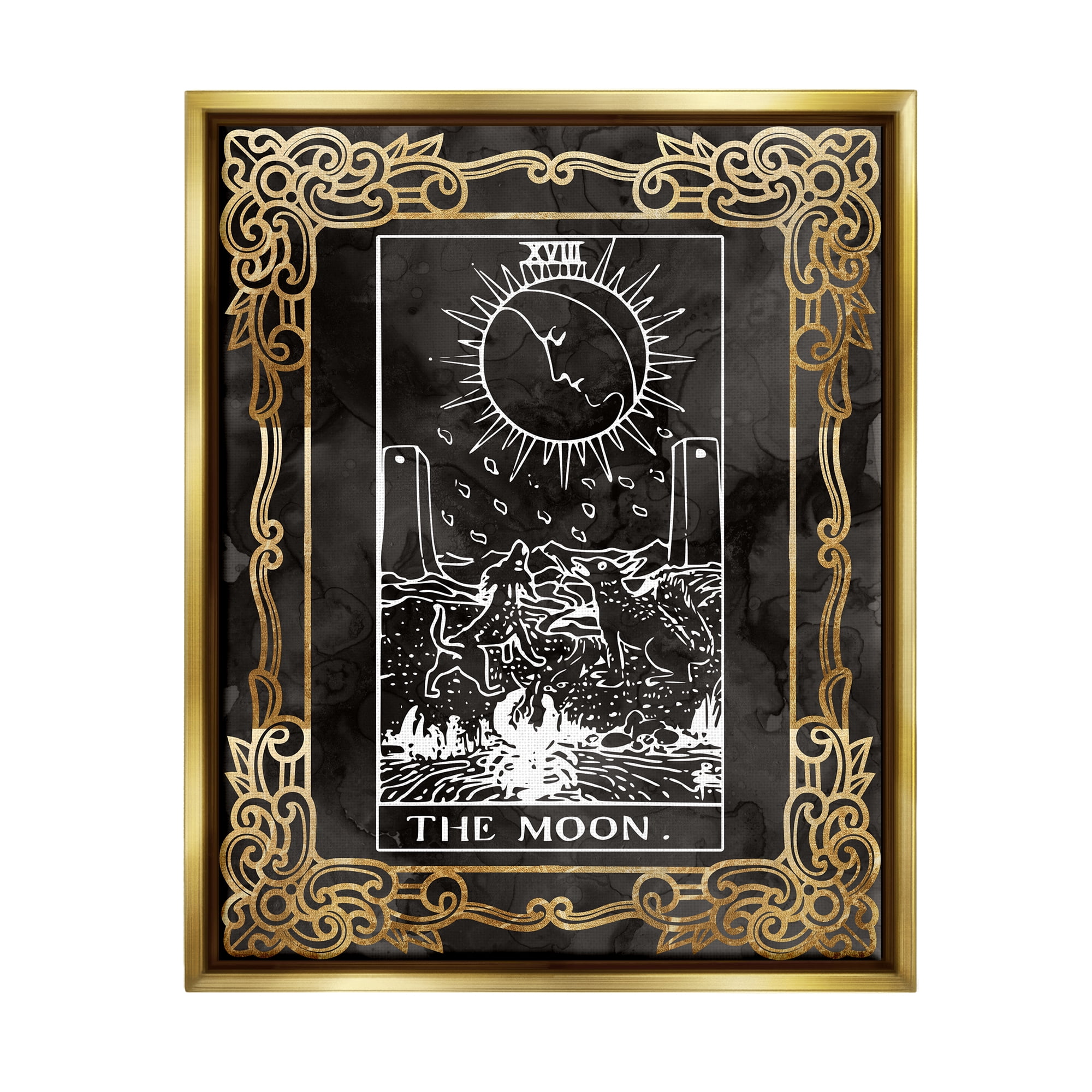 Stupell Industries Patterned Moon Tarot Landscape Painting Gold Floater Framed Canvas Art Print Wall Art, 25 x 31