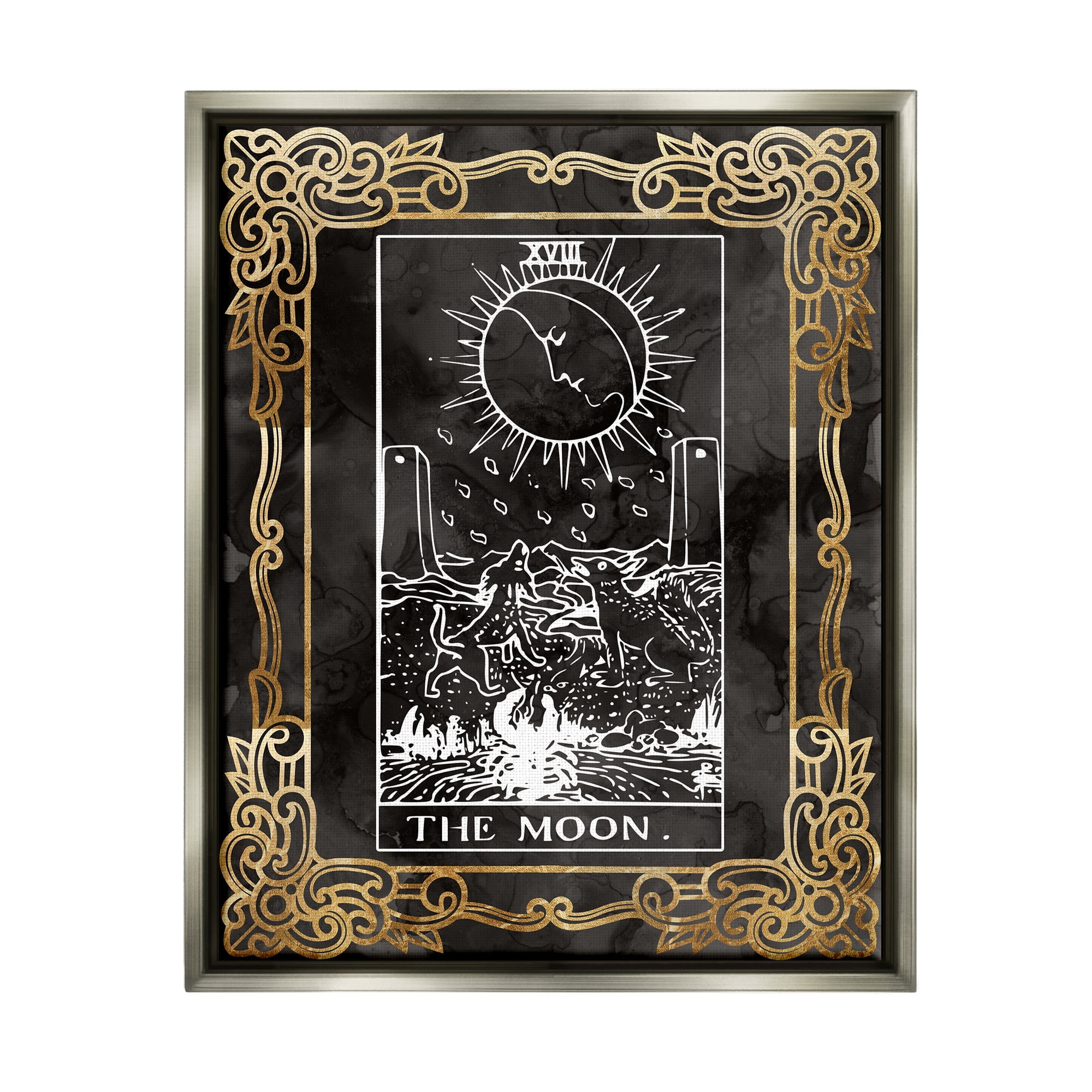 Stupell Industries Patterned Moon Tarot Landscape Painting Gray Floater Framed Canvas Art Print Wall Art, 17 x 21