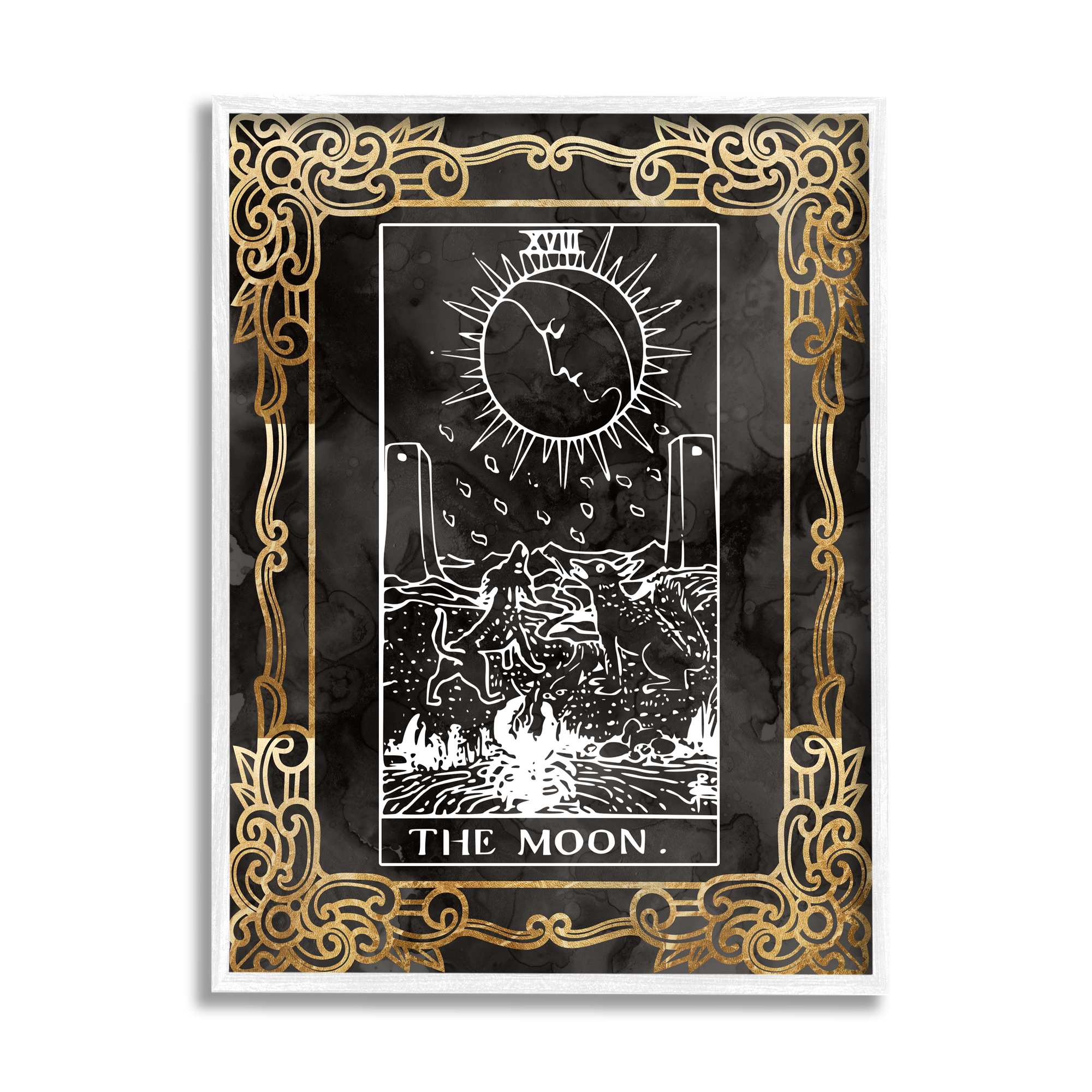 Stupell Industries Patterned Moon Tarot Landscape Painting White Framed Art Print Wall Art, 16 x 20