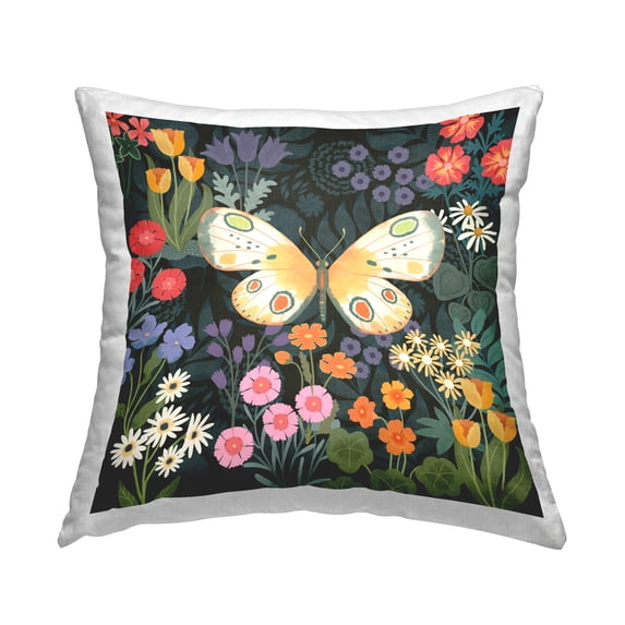 Stupell Industries Patterned Moth in Garden Decorative Printed Throw Pillow, 18 x 18