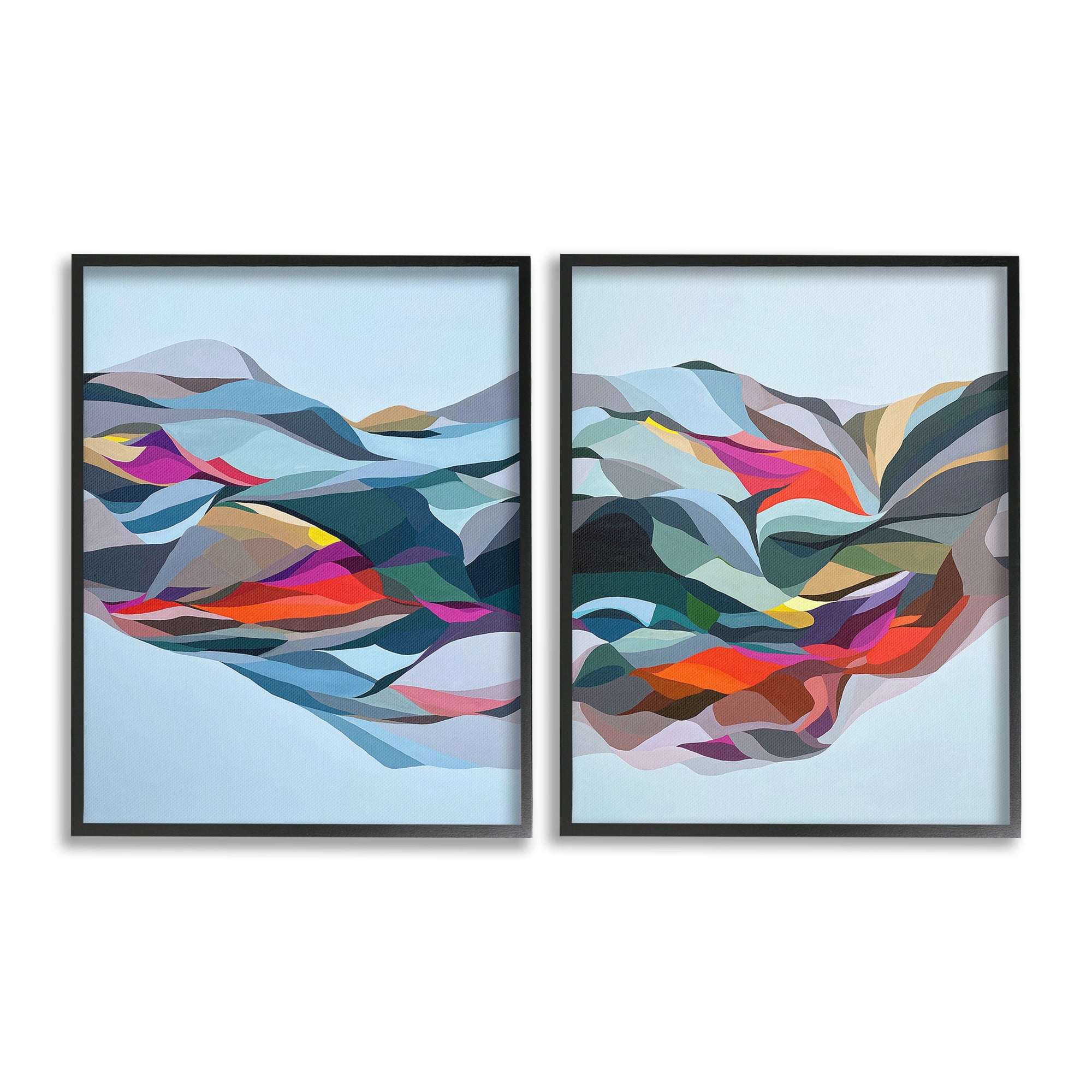 Stupell Industries Patterned Mountain Abstraction Abstract Painting Black Framed Art Print Wall Art, 11 x 14, Set of 2