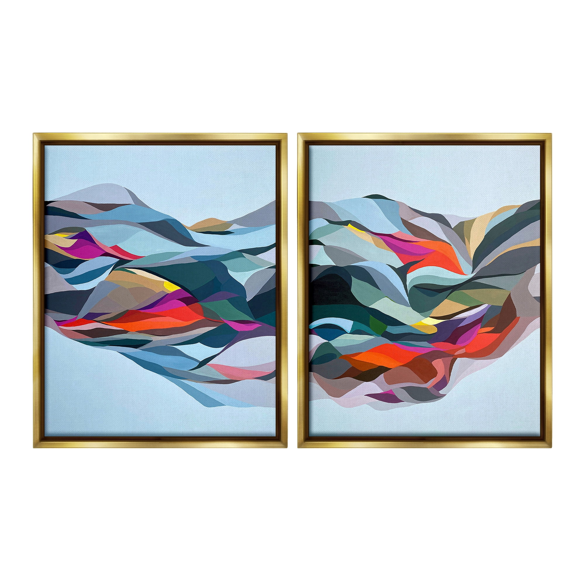 Stupell Industries Patterned Mountain Abstraction Abstract Painting Gold Floater Framed Canvas Art Print Wall Art, 17 x 21, Set of 2