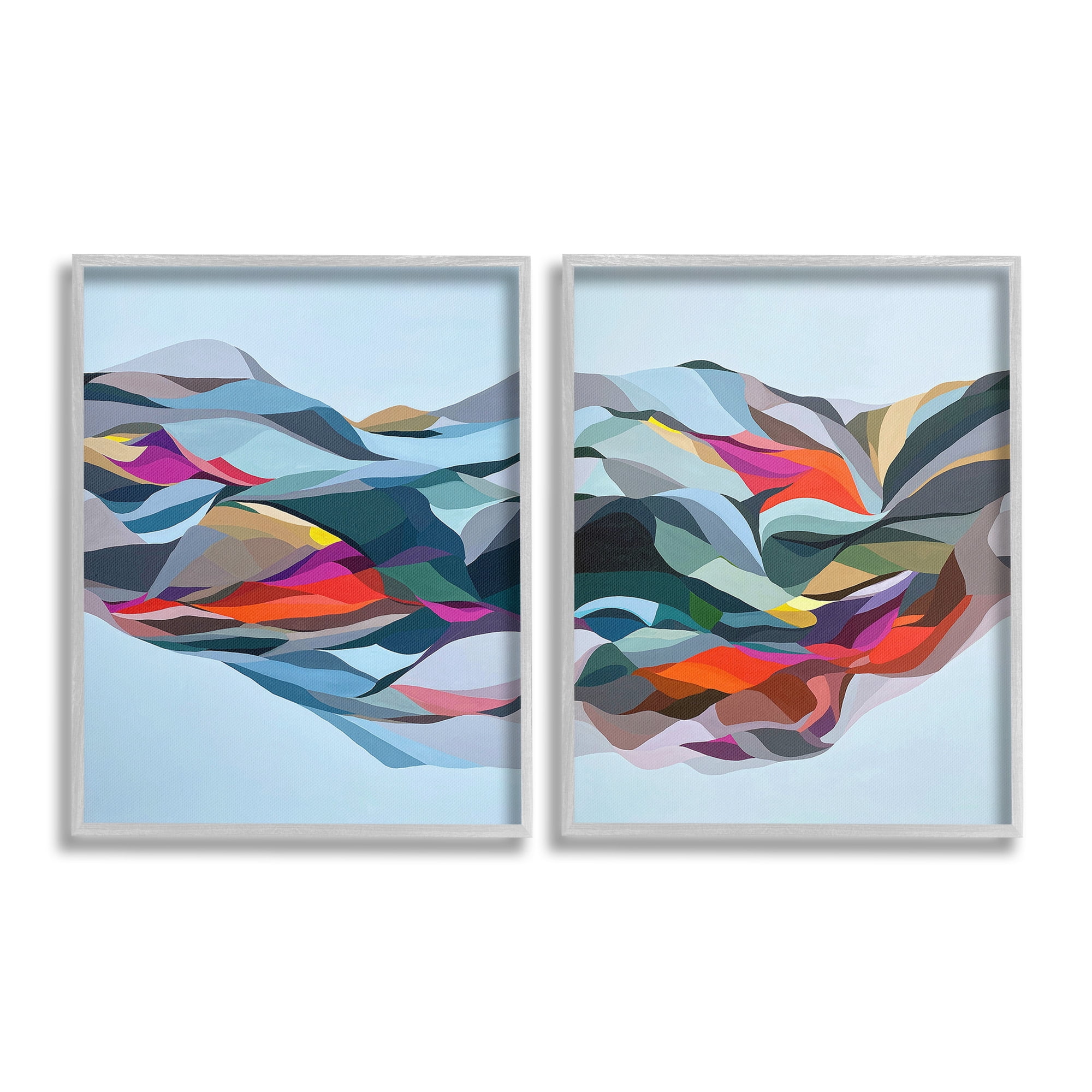 Stupell Industries Patterned Mountain Abstraction Abstract Painting Gray Framed Art Print Wall Art, 16 x 20, Set of 2