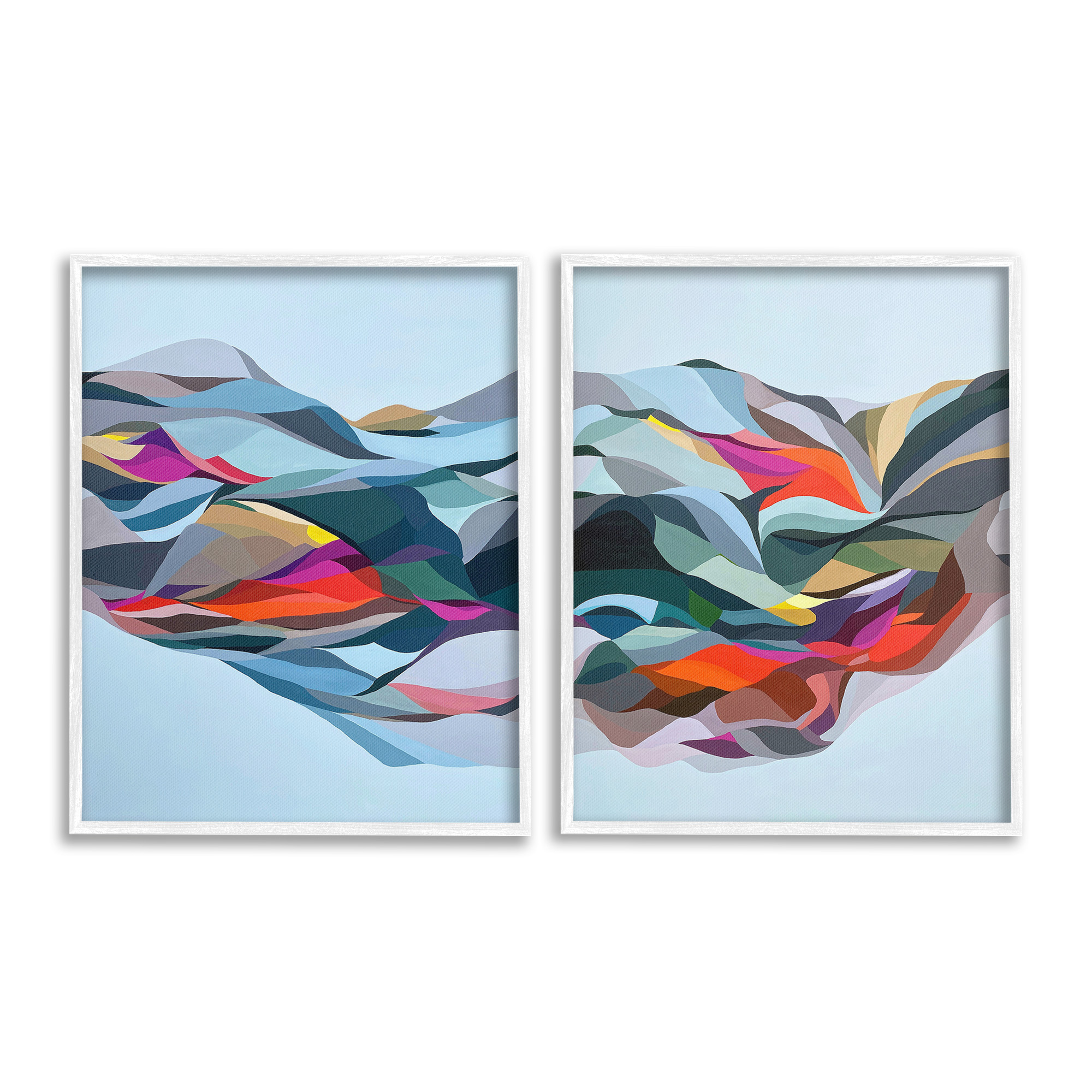 Stupell Industries Patterned Mountain Abstraction Abstract Painting White Framed Art Print Wall Art, 24 x 30, Set of 2