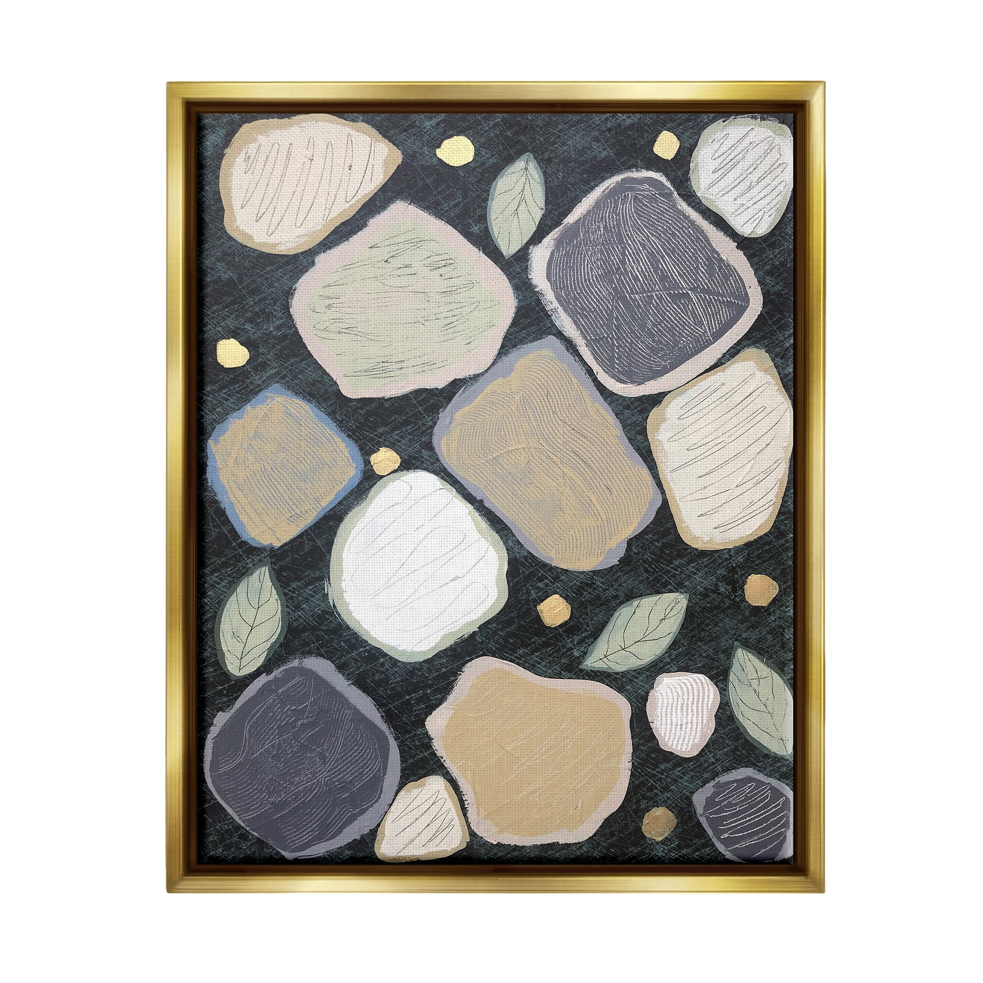 Stupell Industries Patterned Nature Shapes Abstract Painting Gold Floater Framed Canvas Art Print Wall Art, 17 x 21
