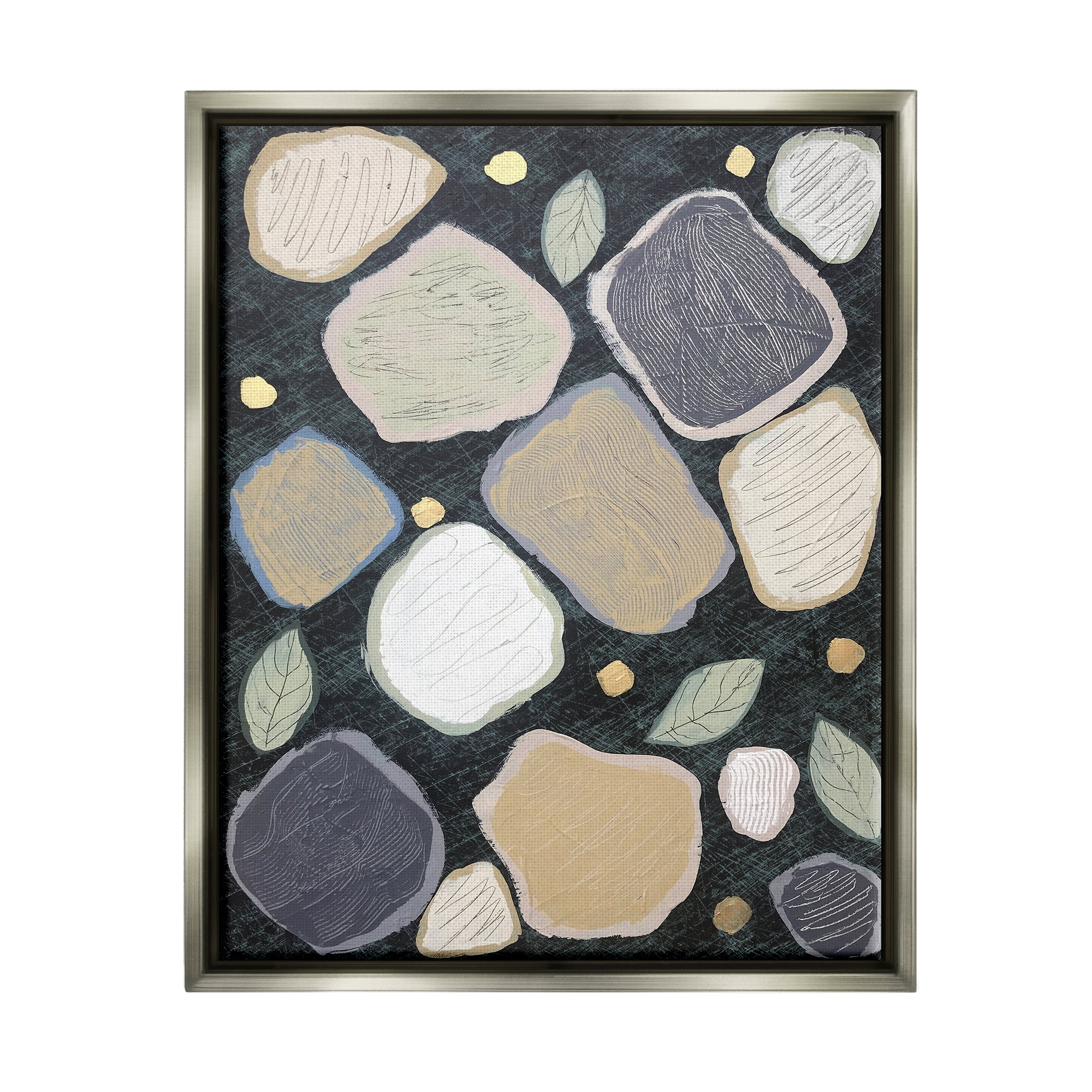 Stupell Industries Patterned Nature Shapes Abstract Painting Gray Floater Framed Canvas Art Print Wall Art, 17 x 21