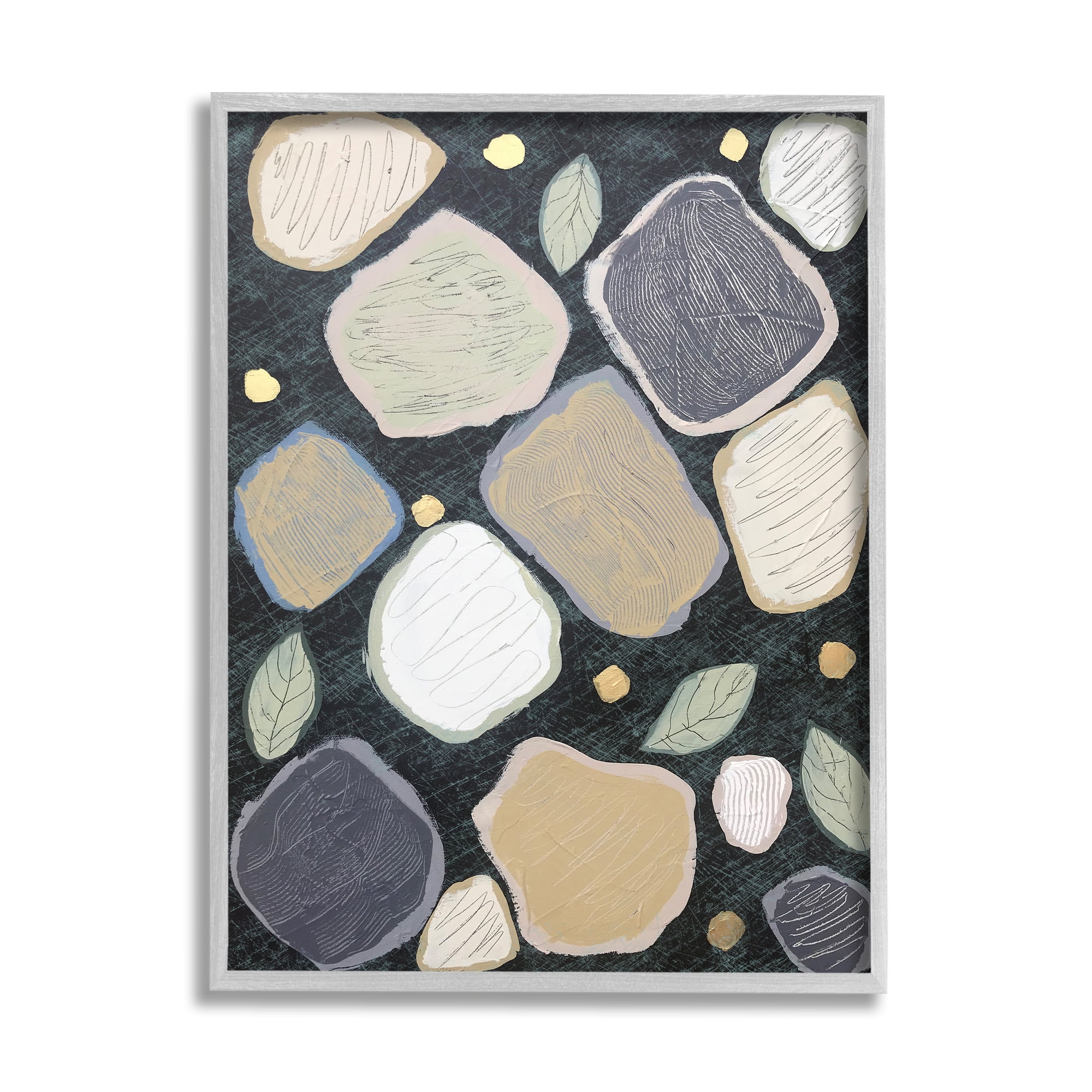 Stupell Industries Patterned Nature Shapes Abstract Painting Gray Framed Art Print Wall Art, 11 x 14