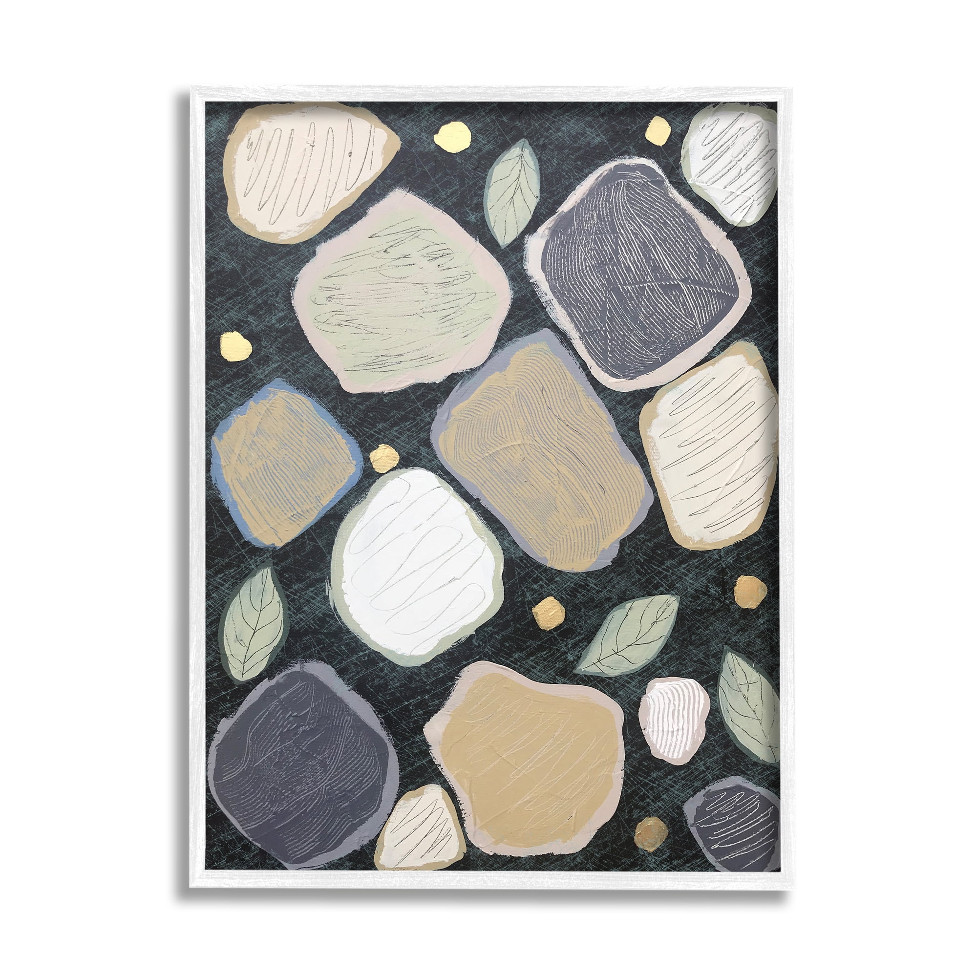 Stupell Industries Patterned Nature Shapes Abstract Painting White Framed Art Print Wall Art, 11 x 14