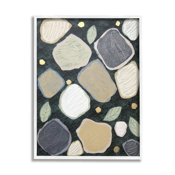 Stupell Industries Patterned Nature Shapes Abstract Painting White Framed Art Print Wall Art, 24 x 30