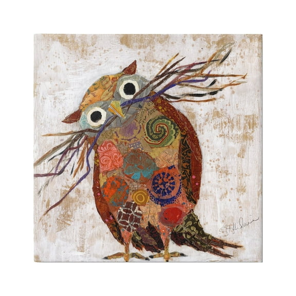 Stupell Industries Patterned Owl Collage Animals & Insects Painting Gallery Wrapped Canvas Art Print Wall Art, 17 x 17