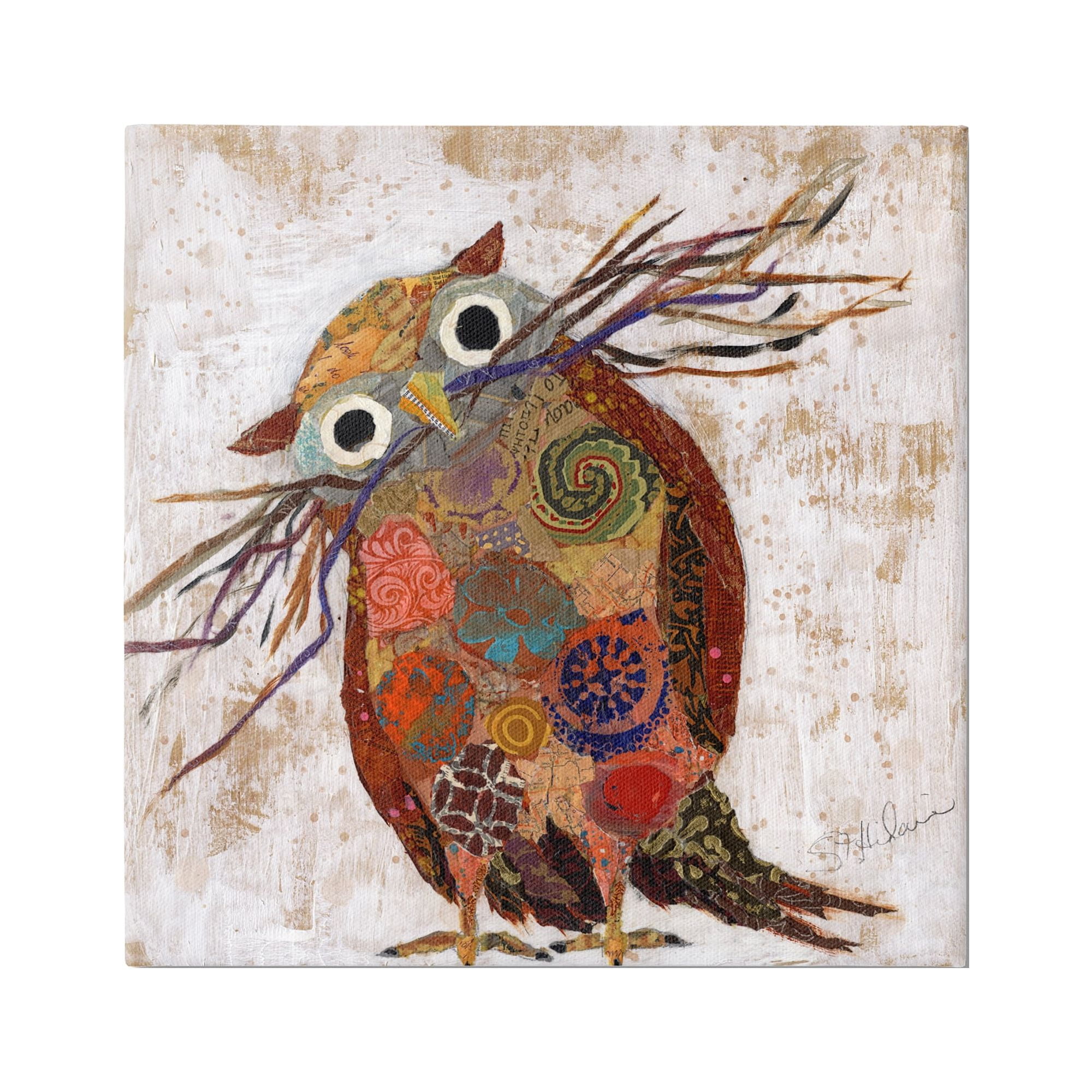 Stupell Industries Patterned Owl Collage Animals & Insects Painting Gallery Wrapped Canvas Art Print Wall Art, 24 x 24