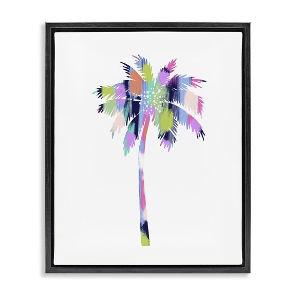 Stupell Industries Patterned Palm Tree Botanical & Floral Painting Black Floater Framed Canvas Art Print Wall Art, 25 x 31