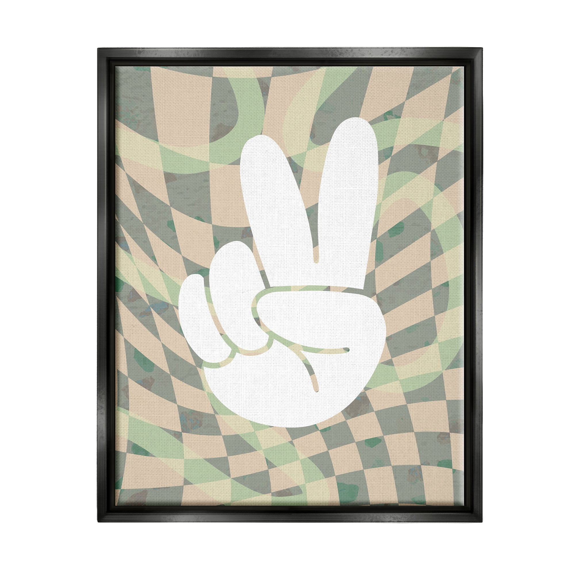 Stupell Industries Patterned Peace Symbol Abstract Painting Black Floater Framed Art Print Wall Art, 25 x 31