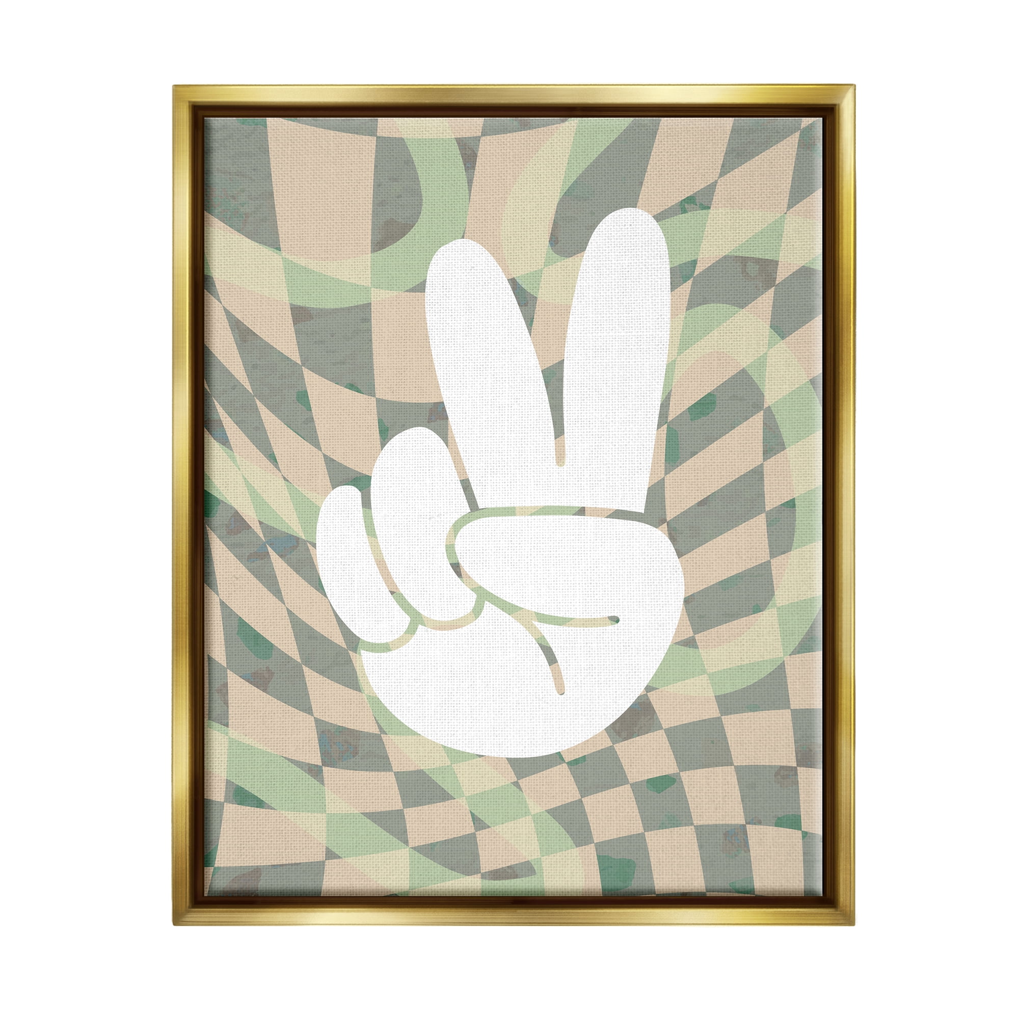 Stupell Industries Patterned Peace Symbol Abstract Painting Gold Floater Framed Art Print Wall Art, 25 x 31