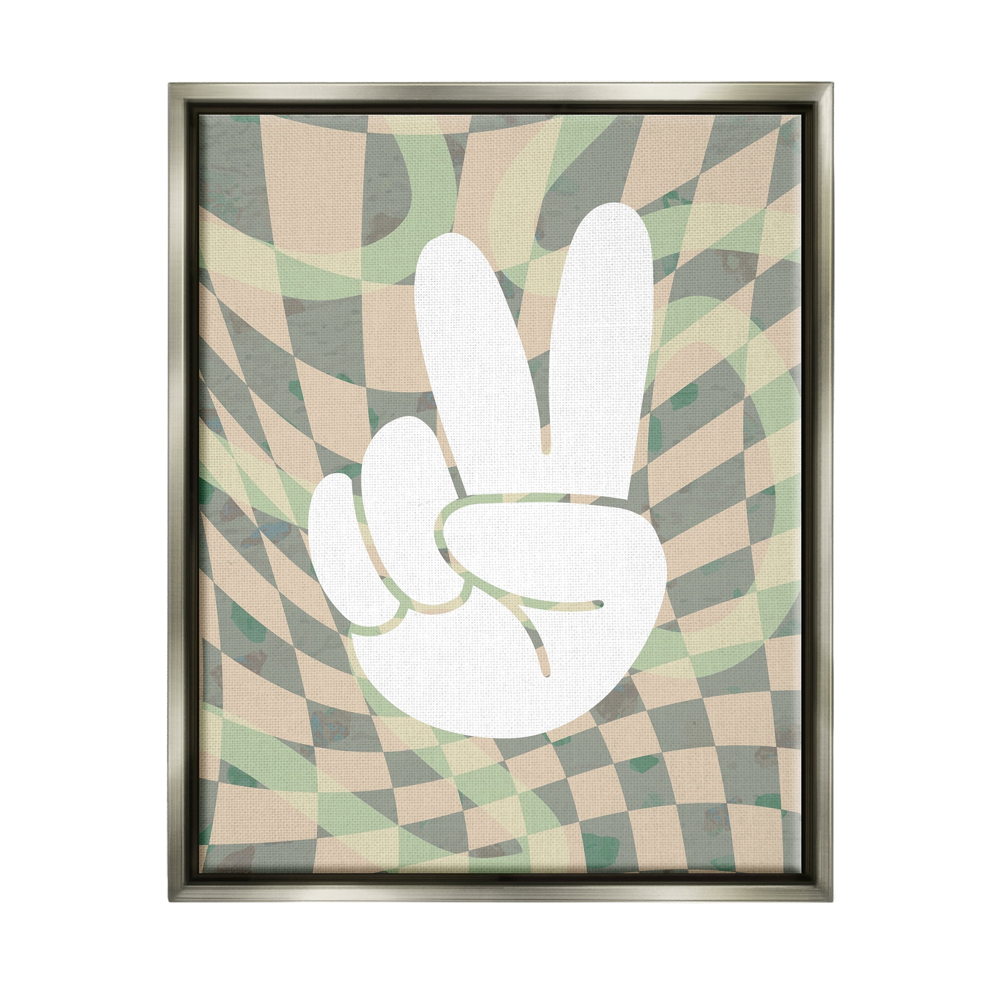 Stupell Industries Patterned Peace Symbol Abstract Painting Gray Floater Framed Art Print Wall Art, 25 x 31