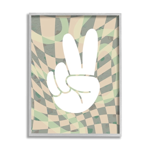Stupell Industries Patterned Peace Symbol Abstract Painting Gray Framed Art Print Wall Art, 24 x 30