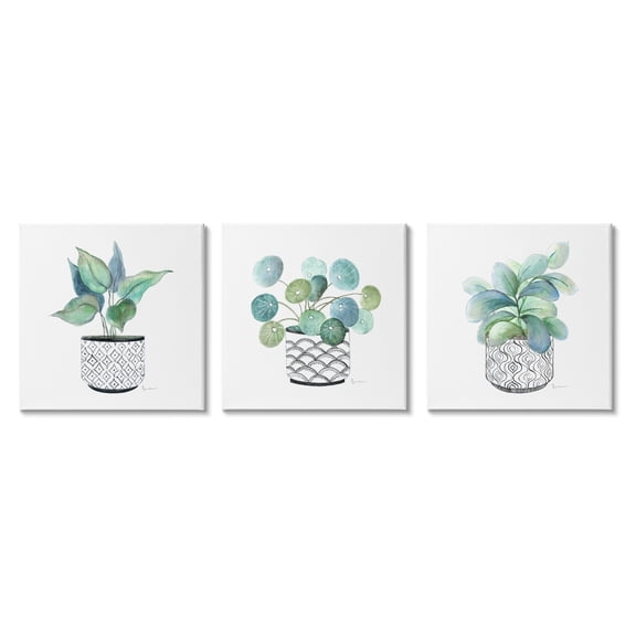 Stupell Industries Patterned Planter Vase Lush Blooming Green Leaves Graphic Art Gallery Wrapped Canvas Print Wall Art, Set of 3, Design by Tava Studios