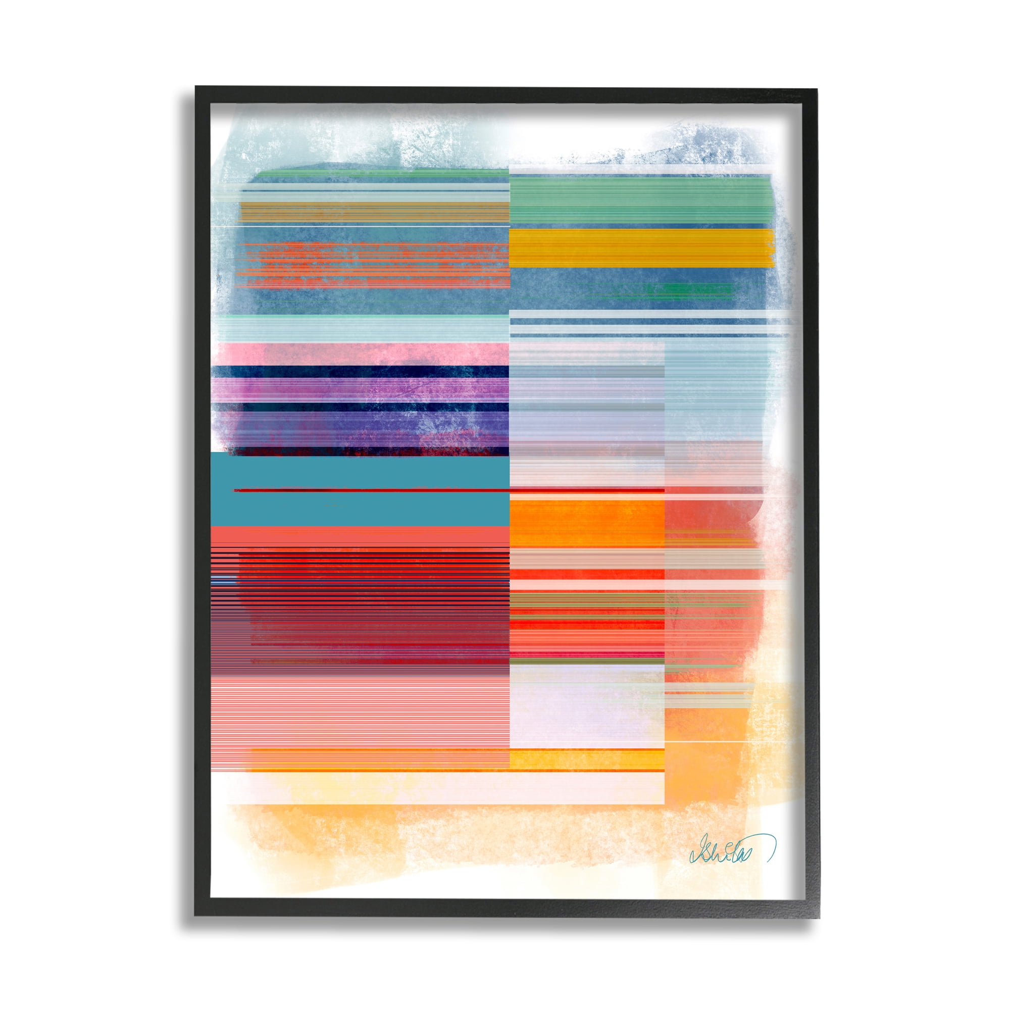 Stupell Industries Patterned Rainbow Abstract Abstract Painting Black Framed Art Print Wall Art, 16 x 20
