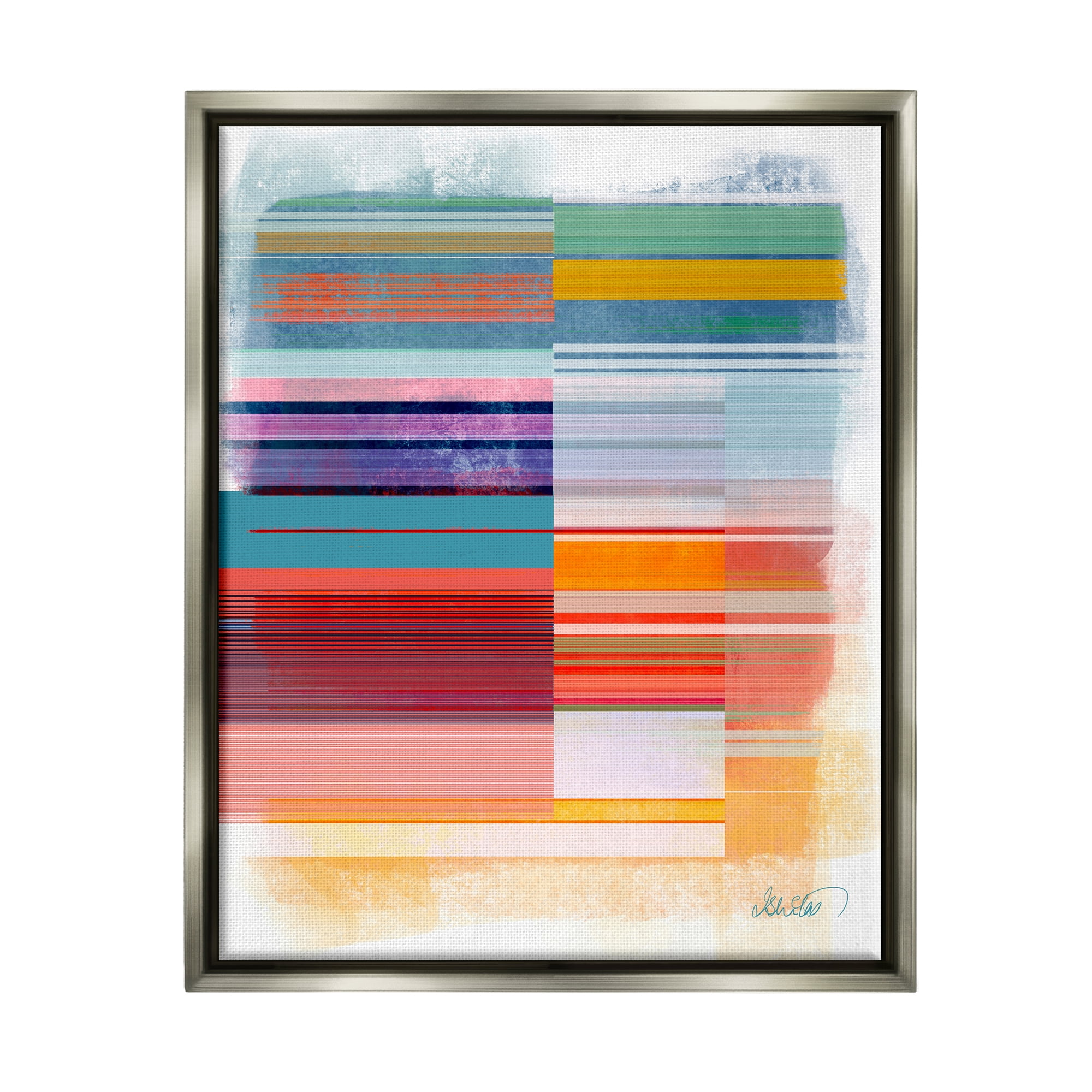 Stupell Industries Patterned Rainbow Abstract Abstract Painting Gray Floater Framed Canvas Art Print Wall Art, 25 x 31
