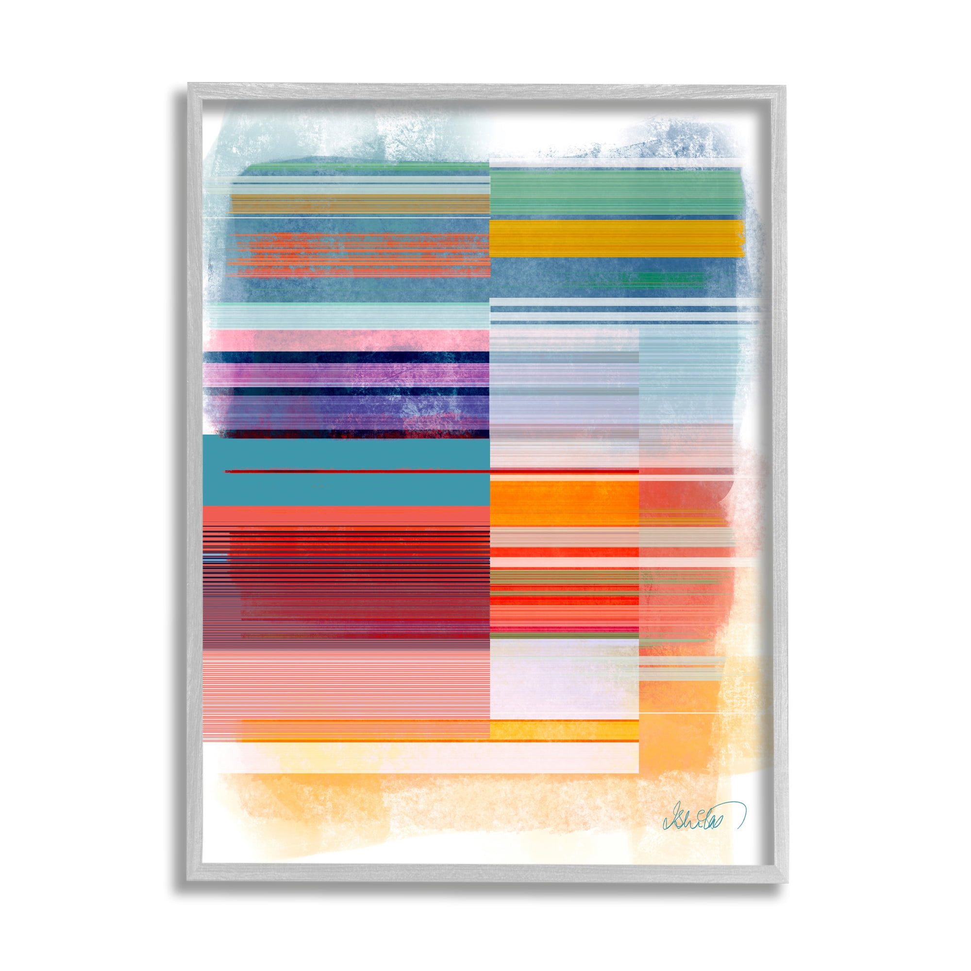 Stupell Industries Patterned Rainbow Abstract Abstract Painting Gray Framed Art Print Wall Art, 16 x 20